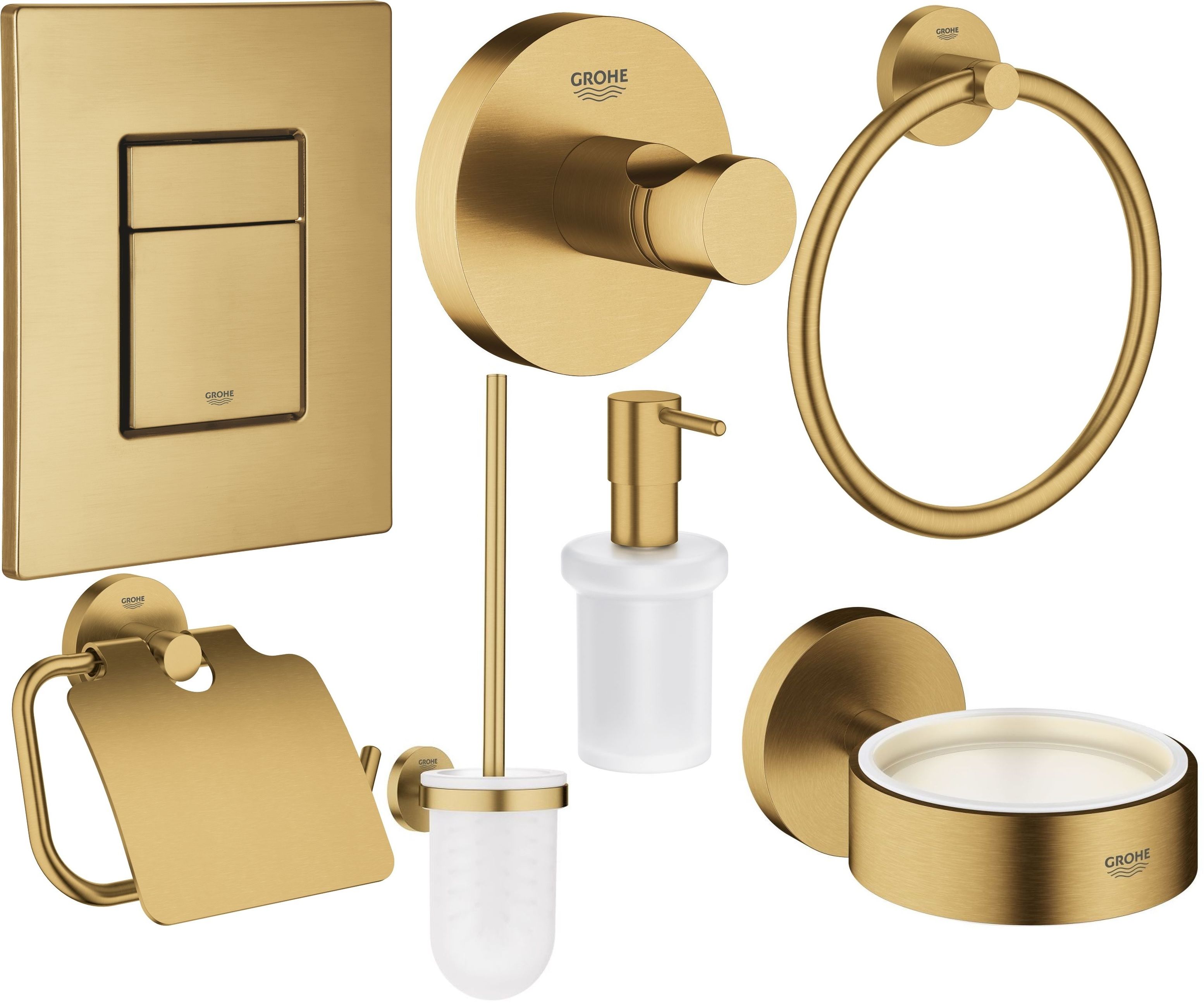 Zestaw Grohe Skate Cosmopolitan przycisk spłukujący z zestawem akcesoriów Essentials brushed cool sunrise (38732GN0, 40364GN1, 40367GN1, ...