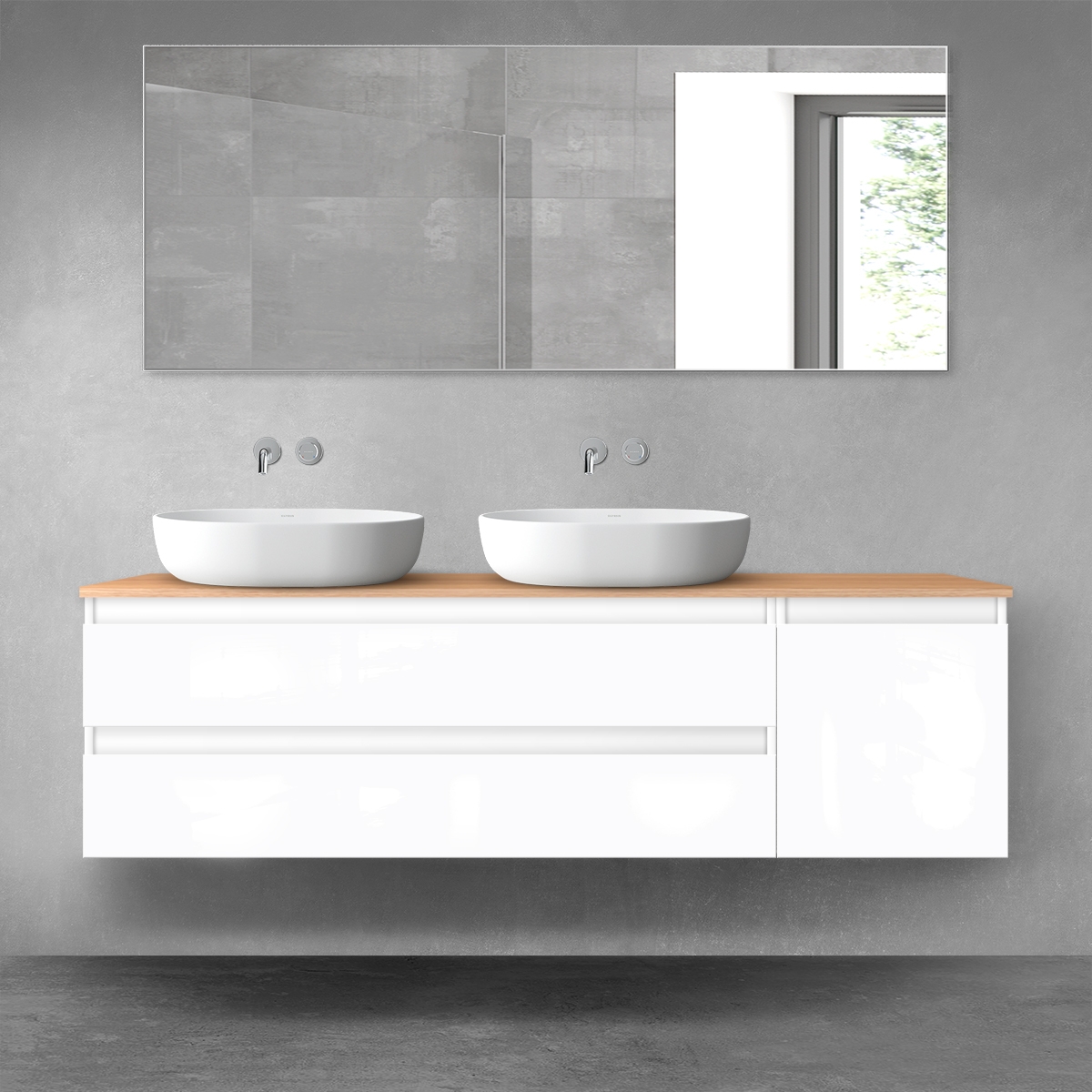 Oltens Vernal zestaw mebli łazienkowych 160 cm z blatem biały połysk/dąb 68484000 - Wysyłka w 24h