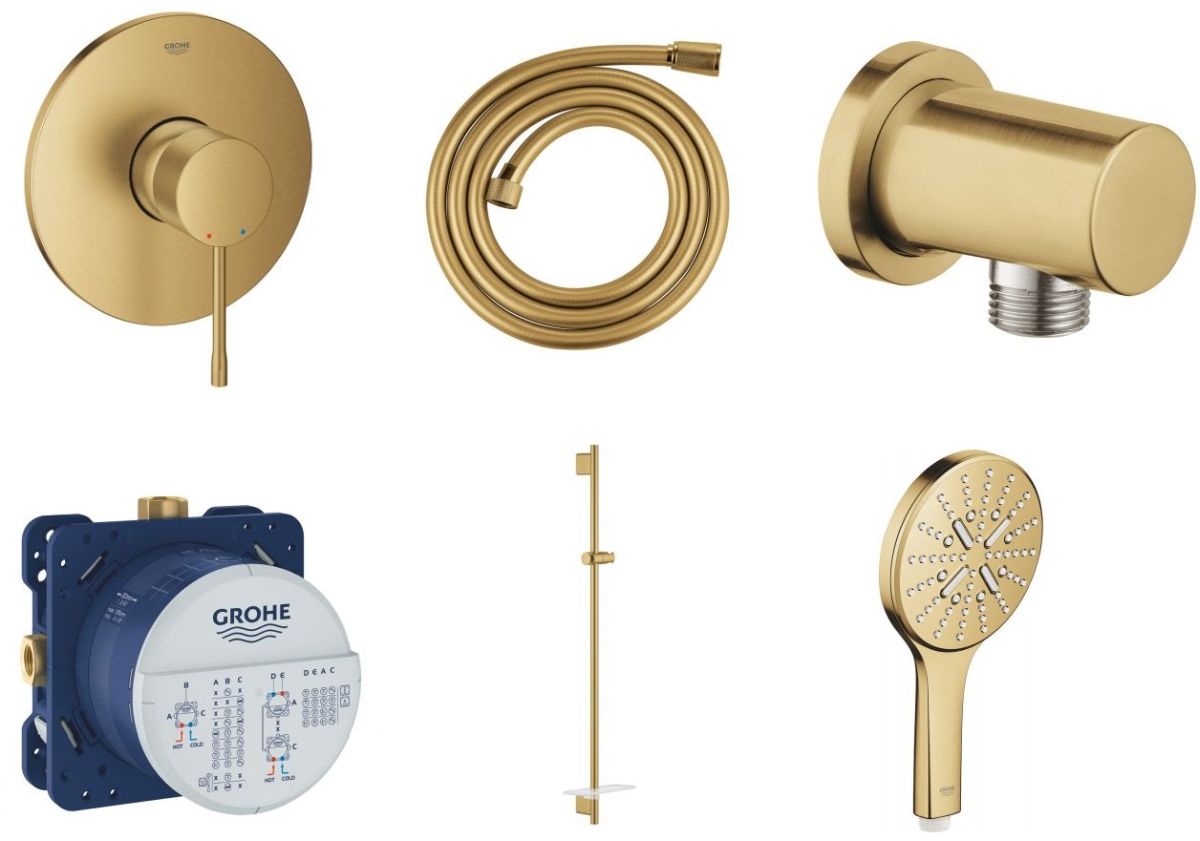 Zestaw Grohe Essence bateria podtynkowa z zestawem prysznicowym złoty (24057GN1, 28388GL0, 27057GN0, 35600000, 26603GN0, 26574GN0)