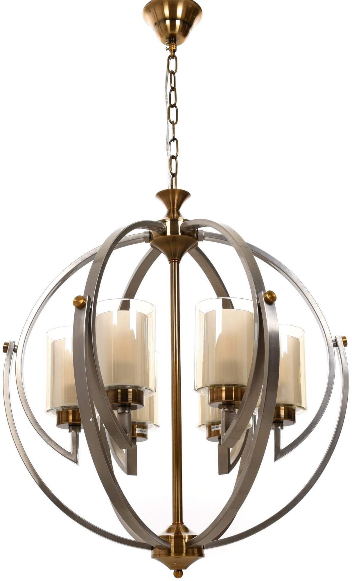 Lumina Deco Bergen W6 lampa wisząca 6x40W mosiądz/satyna/szkło przezroczysto-białe LDP1232-6SN+MD