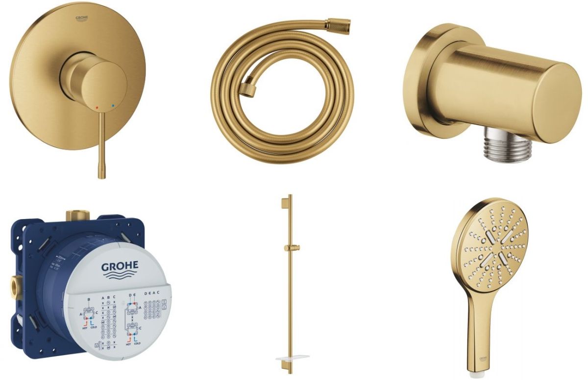 Zestaw Grohe Essence bateria podtynkowa z zestawem prysznicowym złoty (24057GN1, 28388GL0, 27057GN0, 35600000, 26603GN0, 26574GN0)