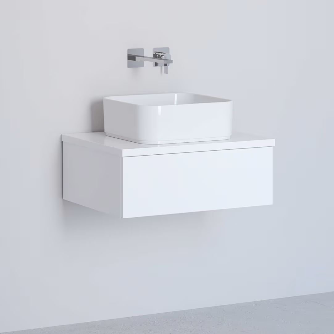 Kronenbach Cube szafka z blatem 61x48,7x44,5 cm podumywalkowa wisząca biały połysk KBWTKOWTL611WH