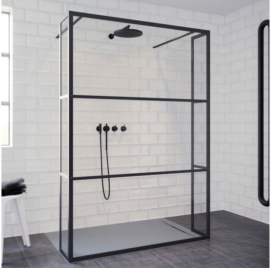 Riho Grid GB404 Walk-In kabina prysznicowa 100x30 cm wolnostojąca czarny mat/szkło Grid G004032121