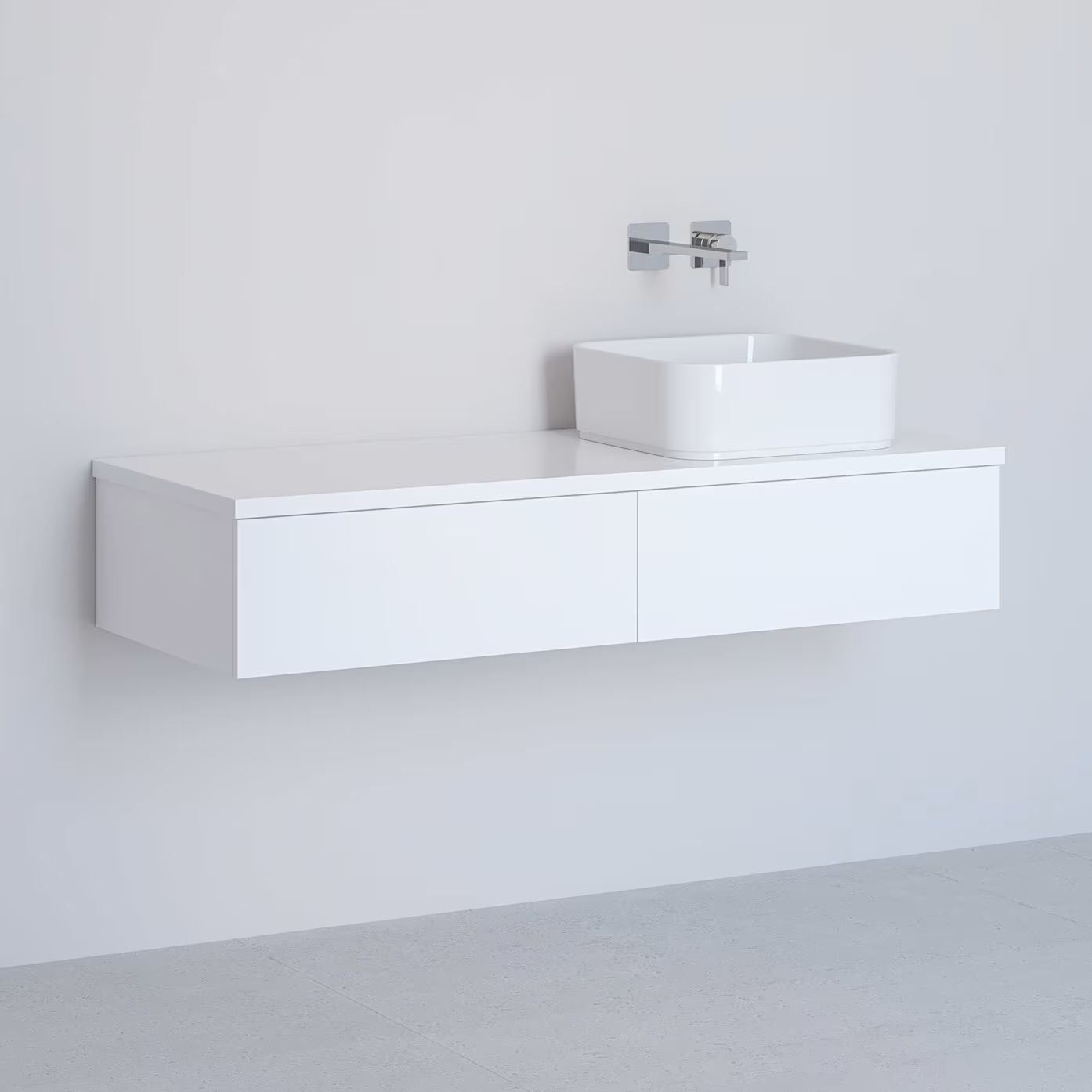 Kronenbach Cube szafka z blatem 121x48,7x23,5 cm podumywalkowa wisząca biały połysk KBWTKOWTL1212WH