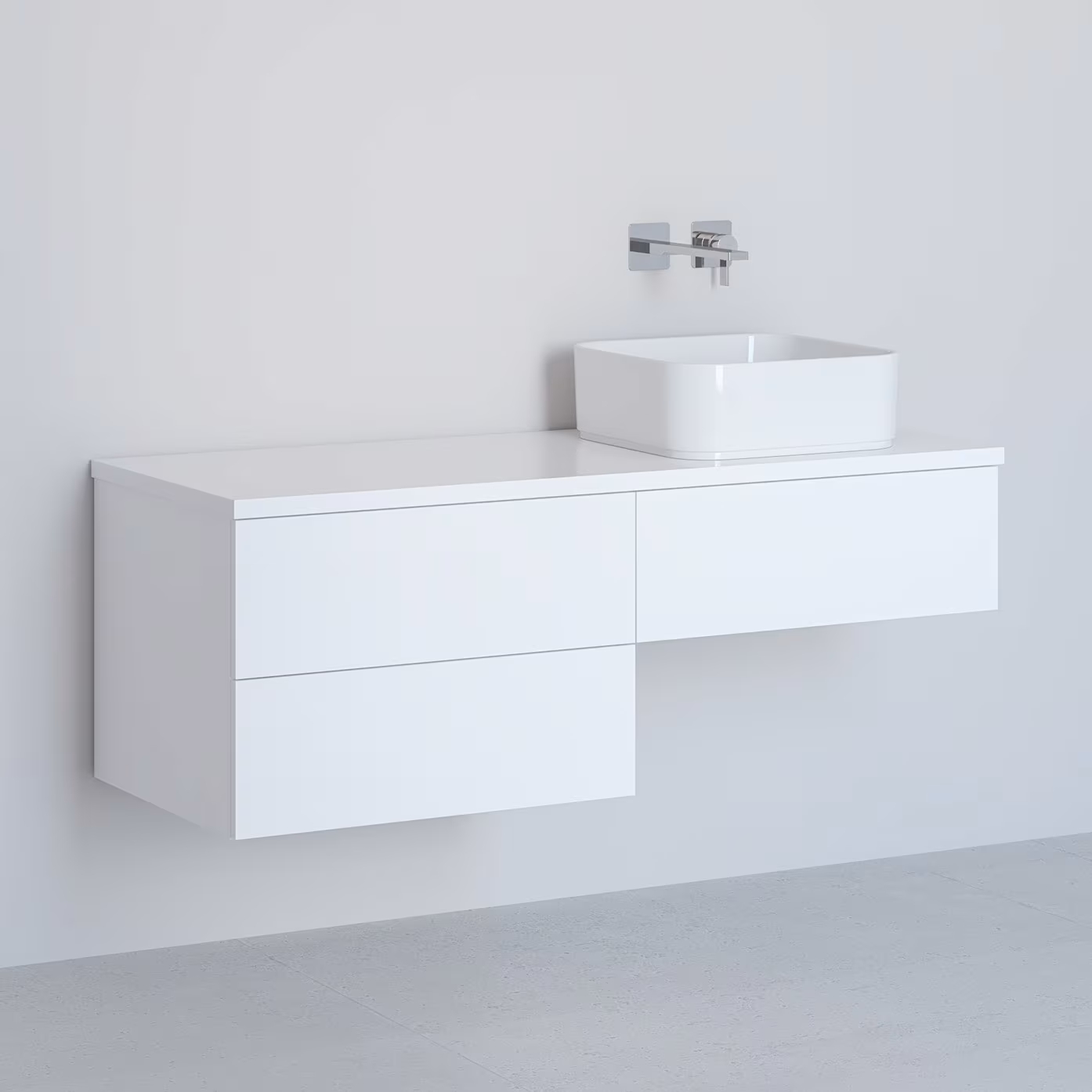 Kronenbach Cube szafka z blatem 121x48,7x44,5 cm podumywalkowa wisząca biały połysk KBWTKOWTL1213WH