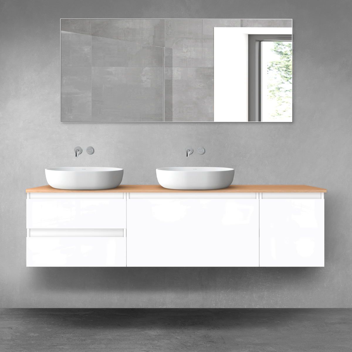 Oltens Vernal zestaw mebli łazienkowych 180 cm z blatem biały połysk/dąb 68528000 - Wysyłka w 24h
