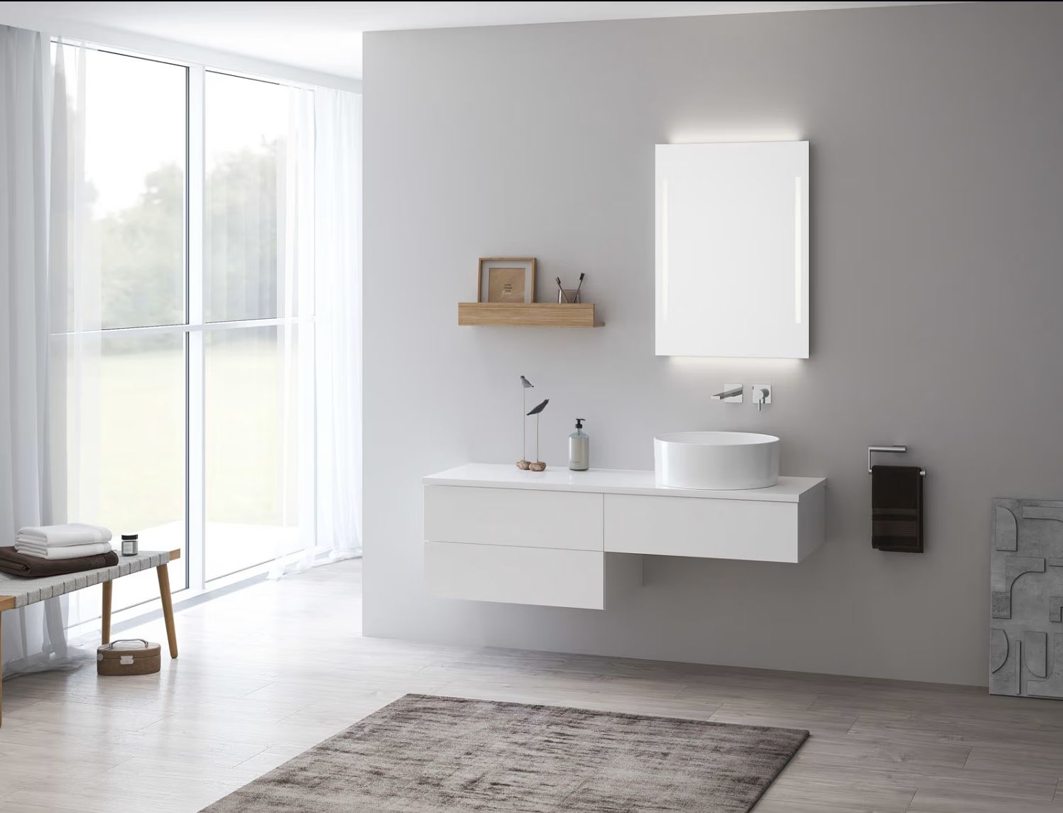 Kronenbach Cube szafka z blatem 141x48,7x44,5 cm podumywalkowa wisząca biały połysk KBWTKOWTL1413WH