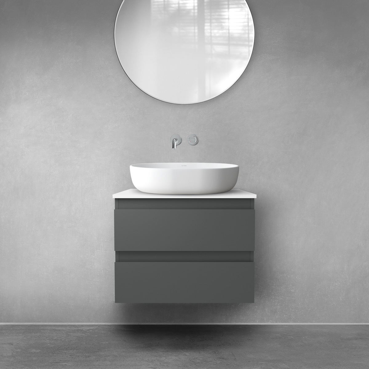 Oltens Vernal szafka 60 cm podumywalkowa wisząca z blatem grafit mat/biały połysk 68121400 - Wysyłka w 24h