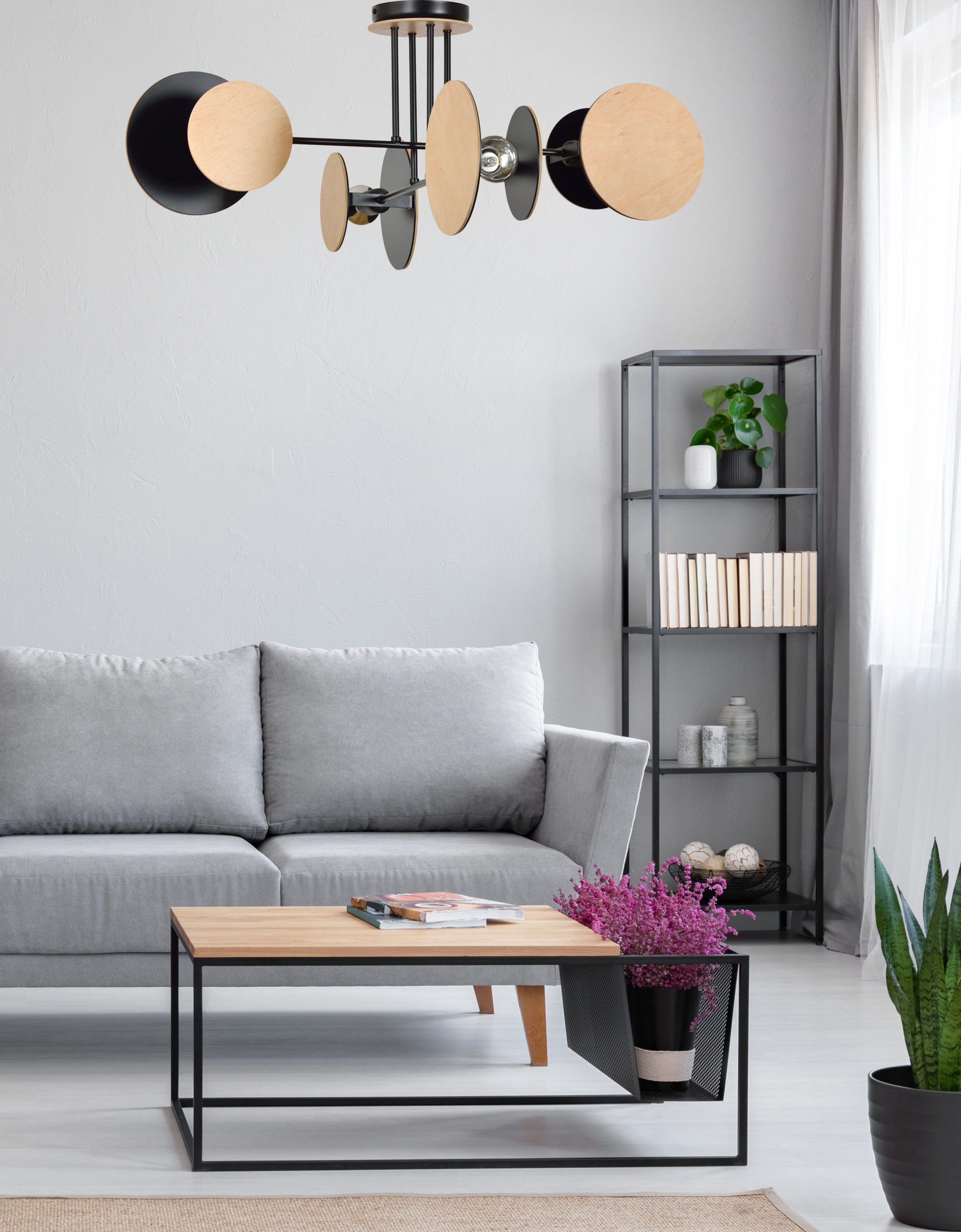 Emibig Zita lampa podsufitowa 4x15 W czarna-drewno 173/4