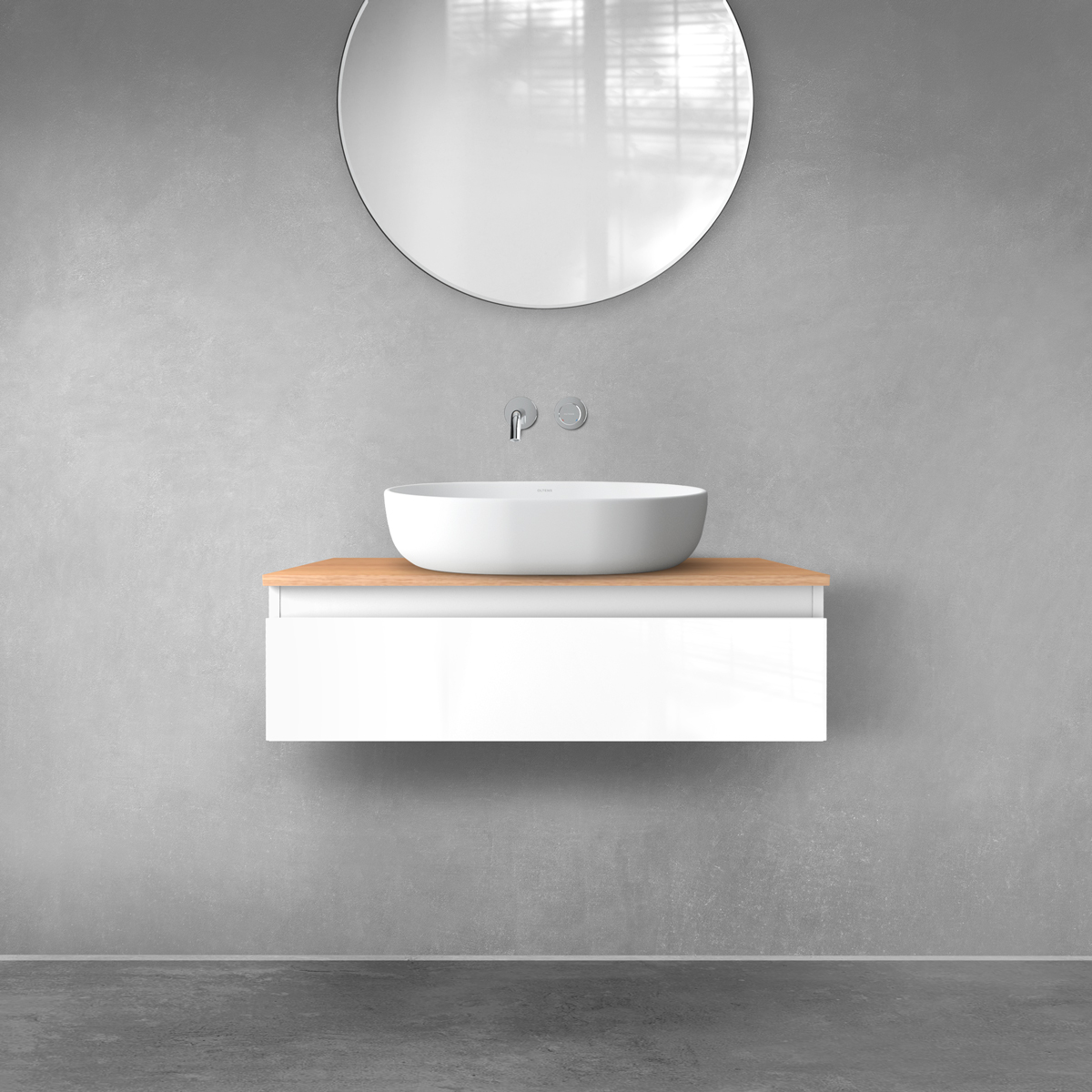 Oltens Vernal szafka 80 cm podumywalkowa wisząca z blatem biały połysk/dąb 68108000 - Wysyłka w 24h