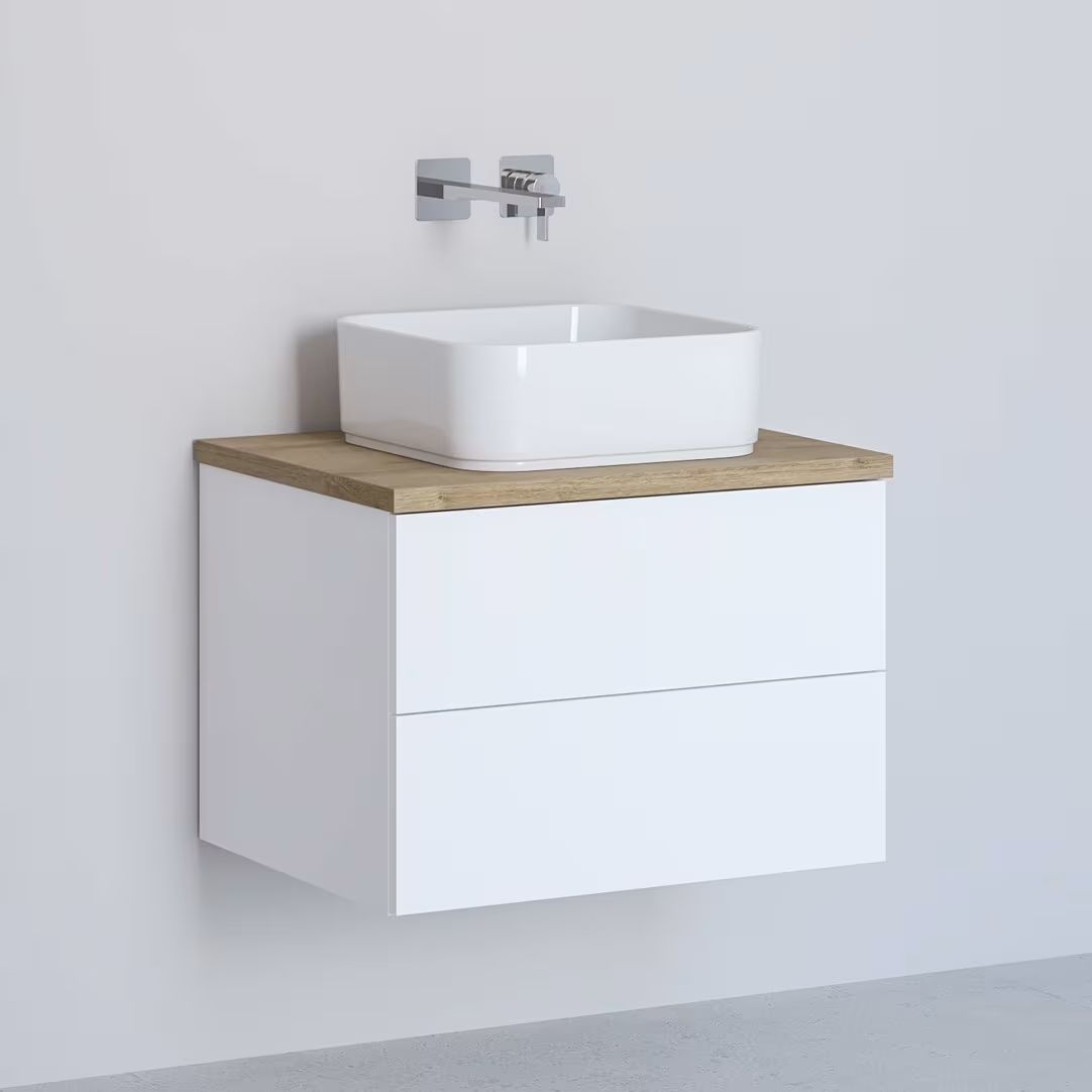 Kronenbach Cube szafka z blatem 61x48,7x44,5 cm podumywalkowa wisząca biały połysk-jasny dąb KBWTKOWTL612WHGH