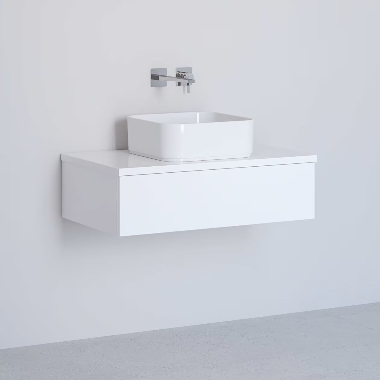 Kronenbach Cube szafka z blatem 81x48,7x23,5 cm podumywalkowa wisząca biały połysk KBWTKOWTL811WH