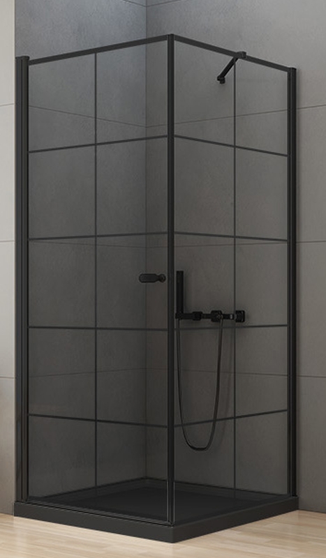 New Trendy New Soleo Black kabina prysznicowa 90x90 cm kwadratowa czarny mat/szkło ze wzorem D-0285A/D-0120B