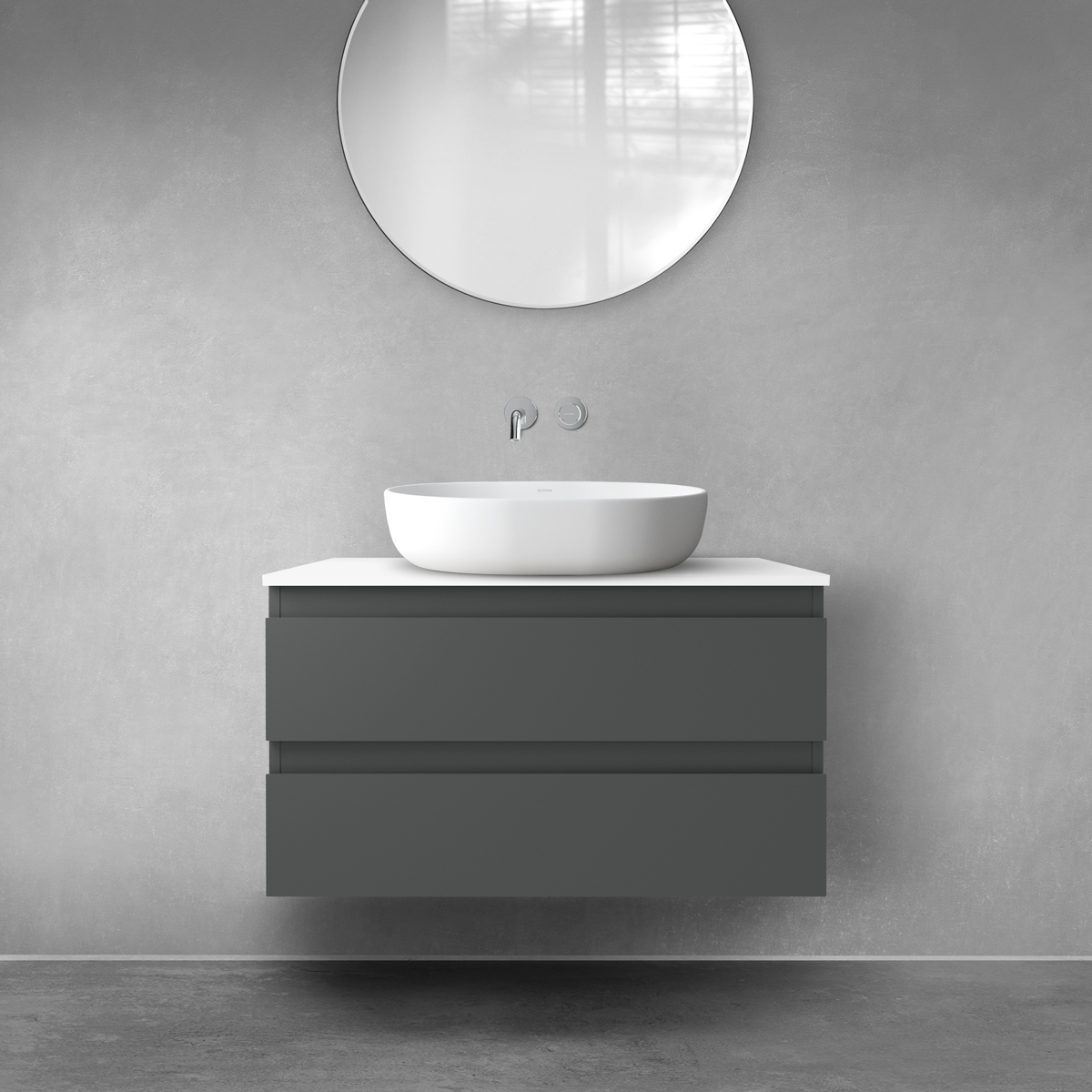 Oltens Vernal szafka 80 cm podumywalkowa wisząca z blatem grafit mat/biały połysk 68122400 - Wysyłka w 24h