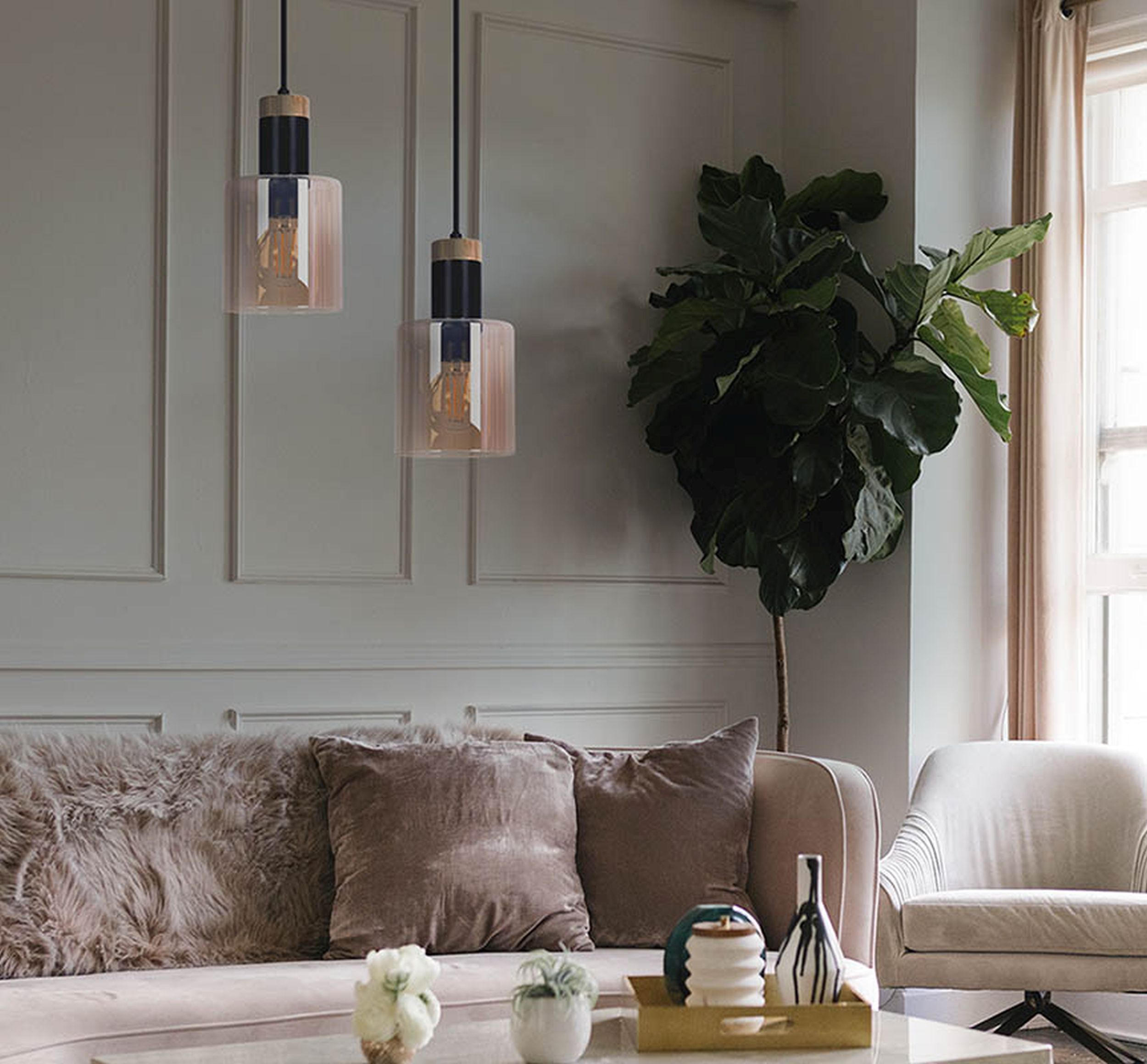 Kaja Alto lampa wisząca 2x40W czarny/bursztynowy K-5256