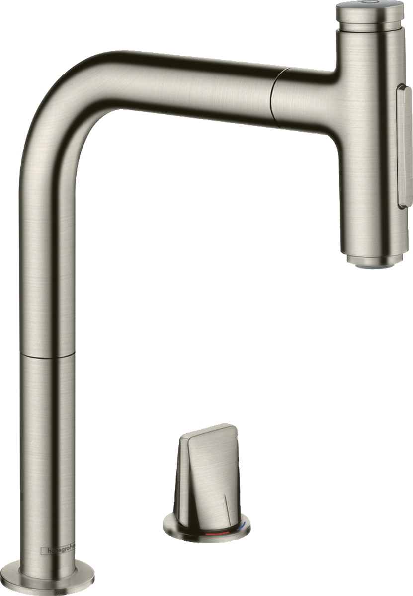 Hansgrohe Metris Select M71 bateria kuchenna stojąca z wyciąganą wylewką stal szlachetna 73818800