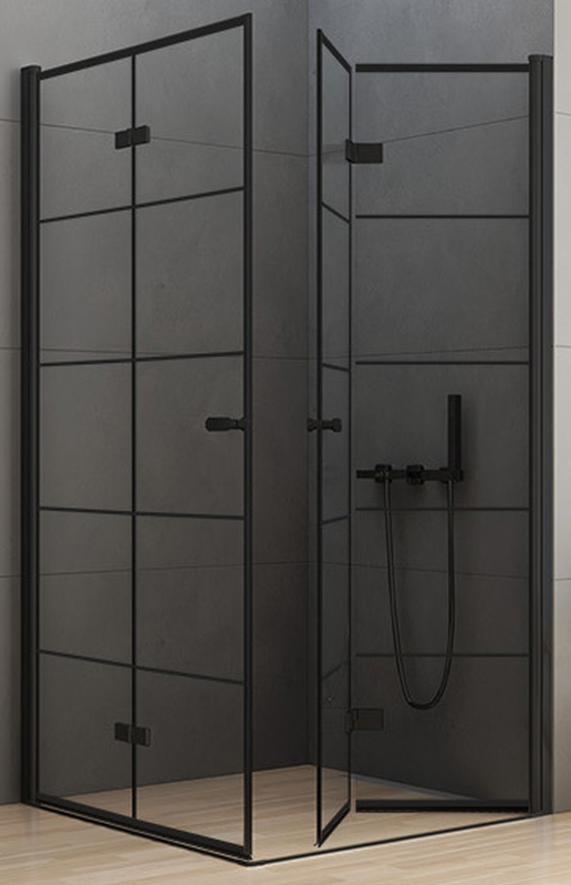 New Trendy New Soleo Black kabina prysznicowa 90x80 cm prostokątna czarny mat/szkło ze wzorem D-0289A/D-0288A