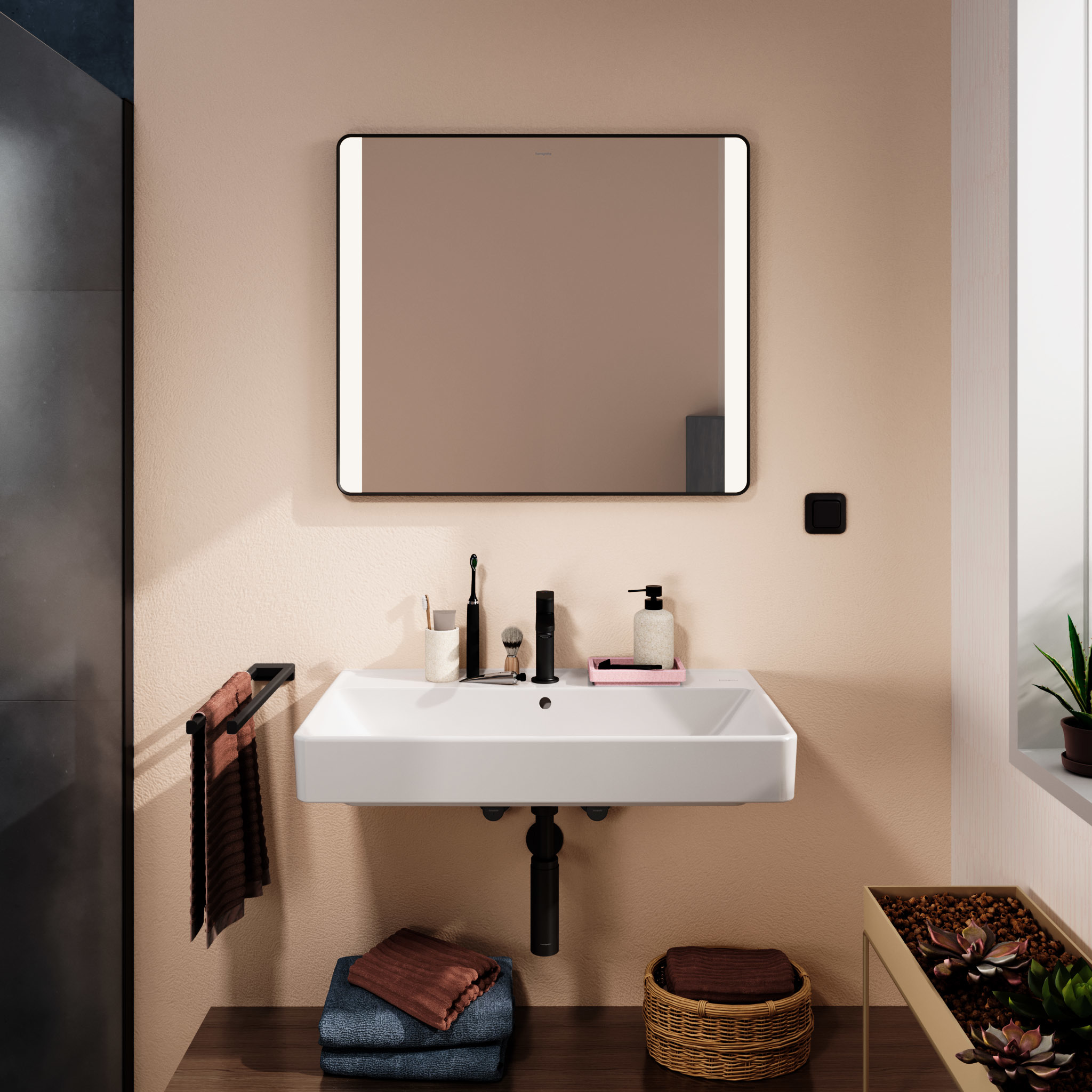 Hansgrohe Xarita Lite Q lustro 80x70 cm prostokątne z oświetleniem czarny mat 54963670