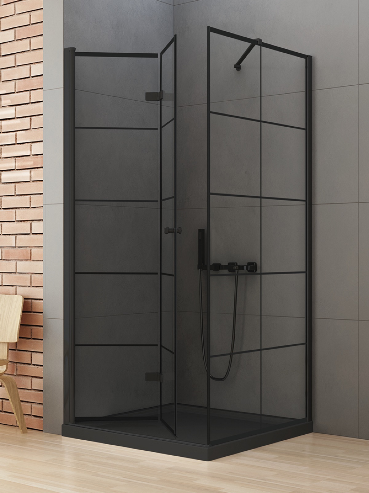 New Trendy New Soleo Black kabina prysznicowa 90x80 cm prostokątna czarny mat/szkło przezroczyste D-0287A/D-0120B