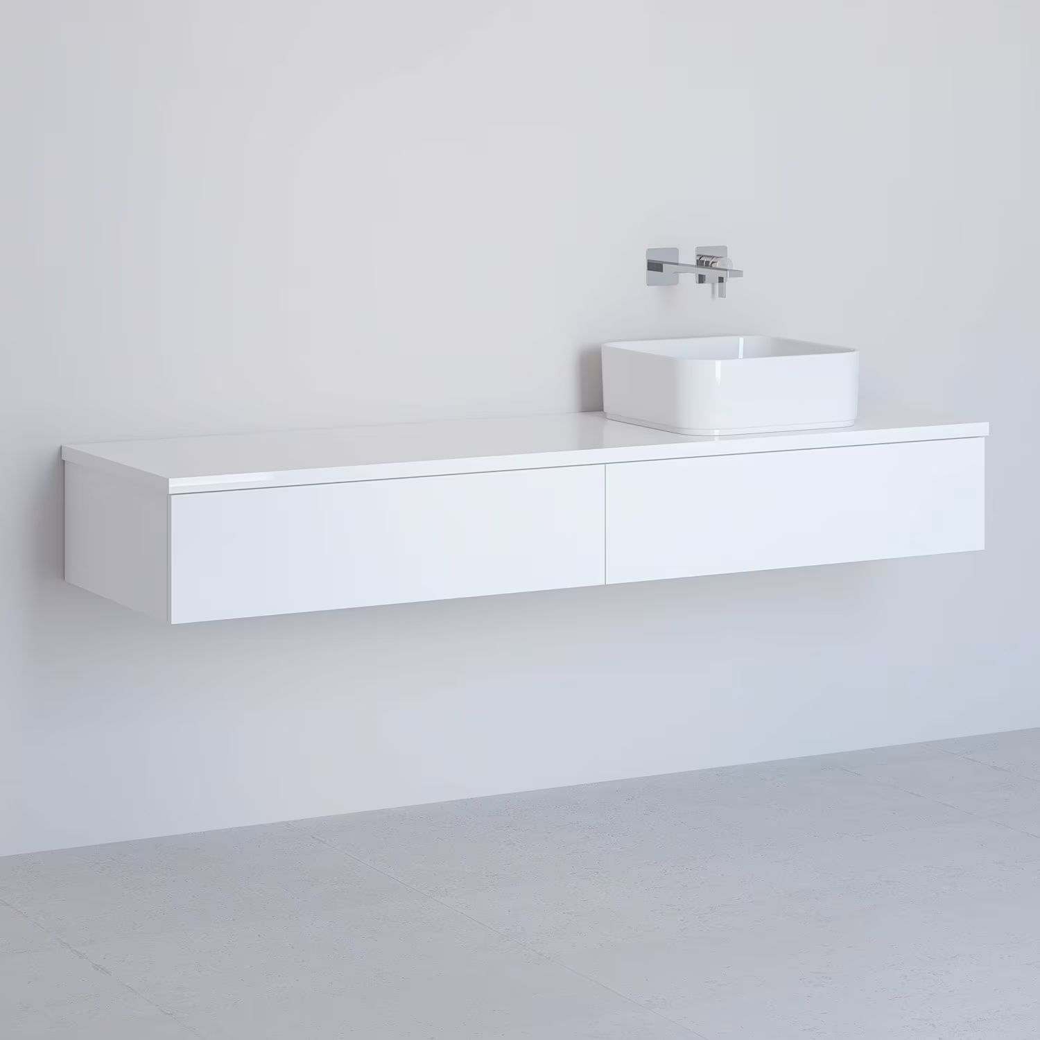 Kronenbach Cube szafka z blatem 161x48,7x23,5 cm podumywalkowa wisząca biały połysk KBWTKOWTL1612WH