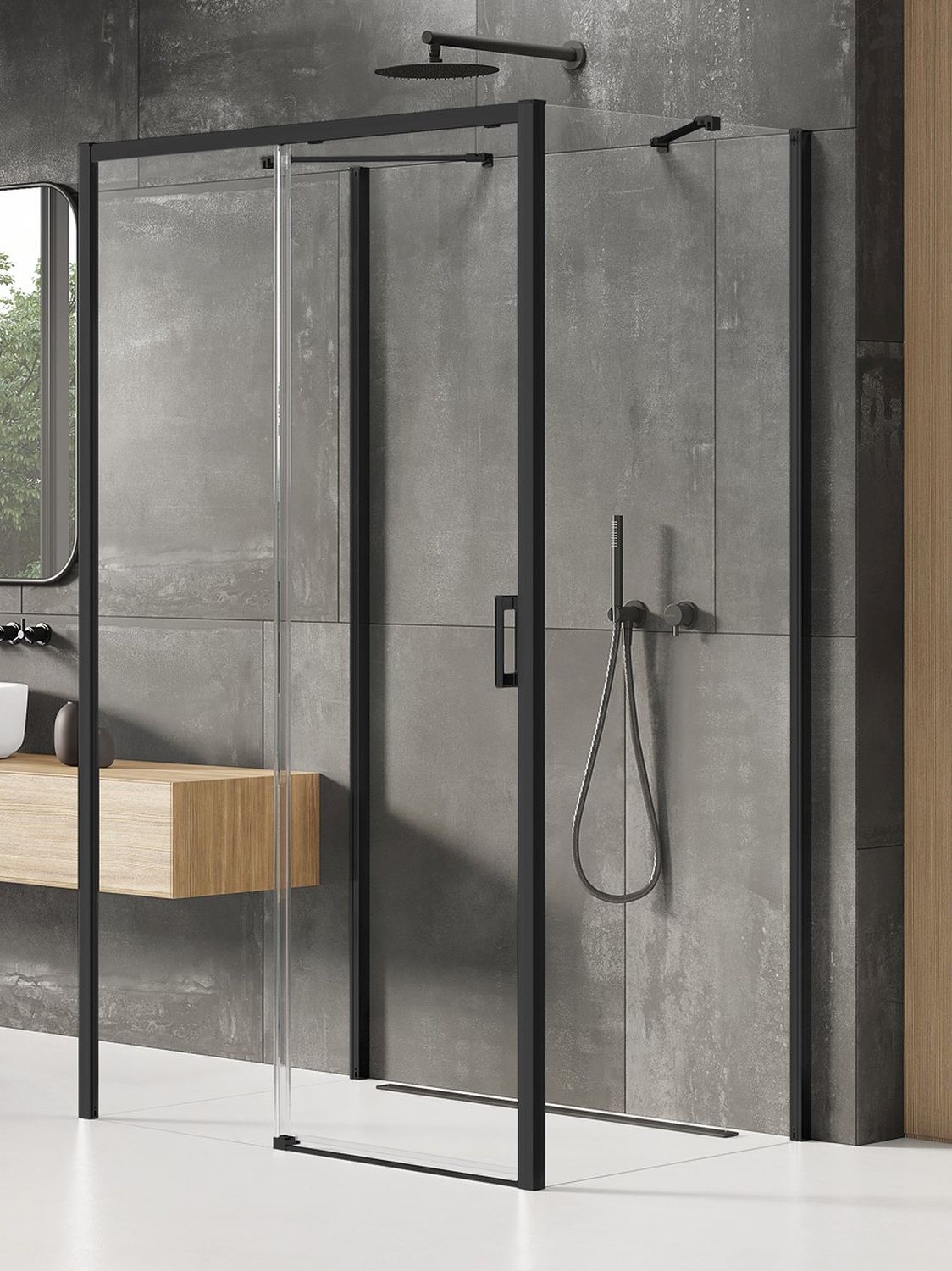 New Trendy Prime Black kabina prysznicowa 140x80 cm prostokątna przyścienna lewa czarny mat/szkło przezroczyste K-0925