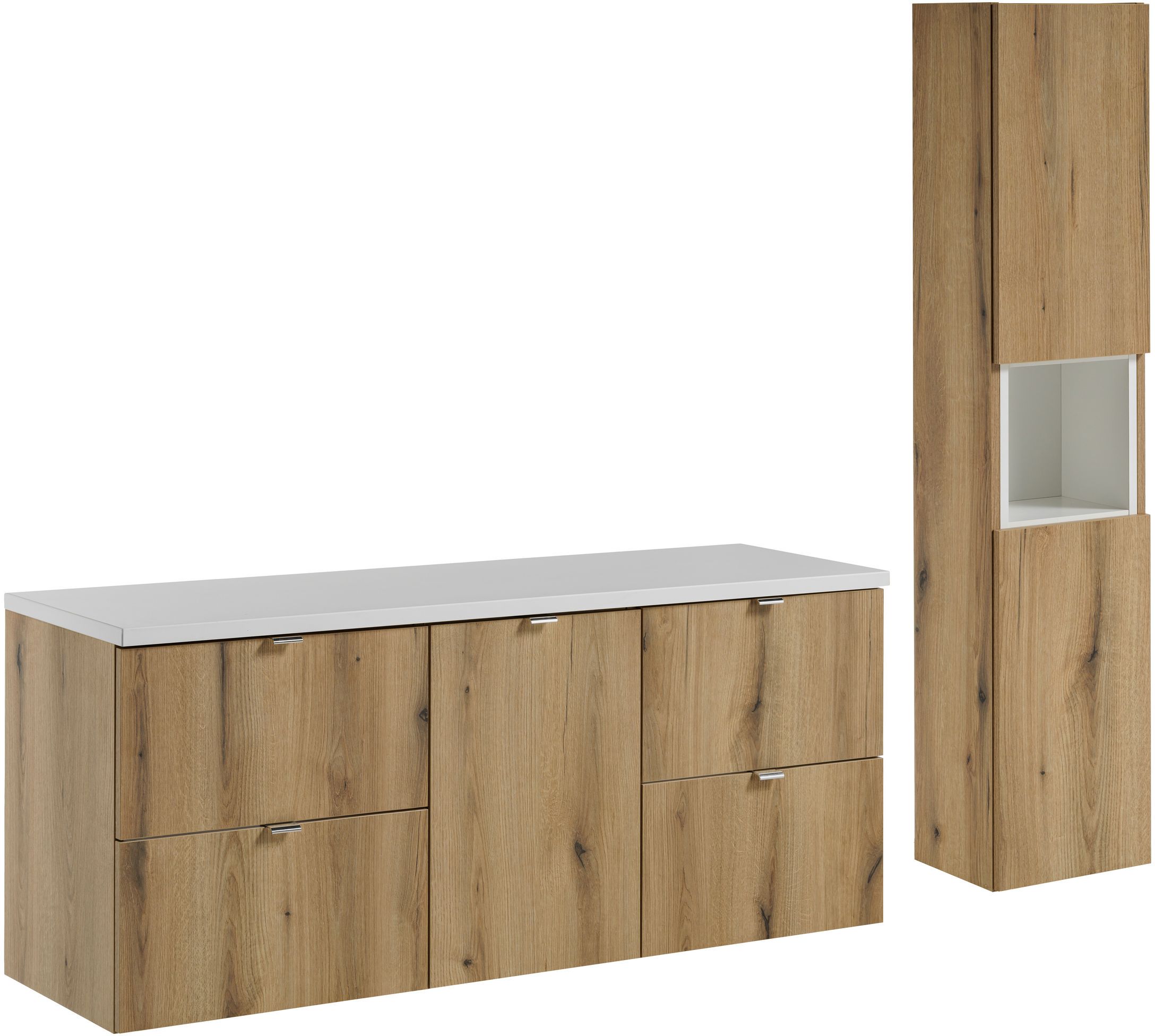 Zestaw meblowy Nova Oak szafka podumywalkowa 140 cm dąb z blatem i szafką boczną SET-NOA B WHITE 140CM S HC