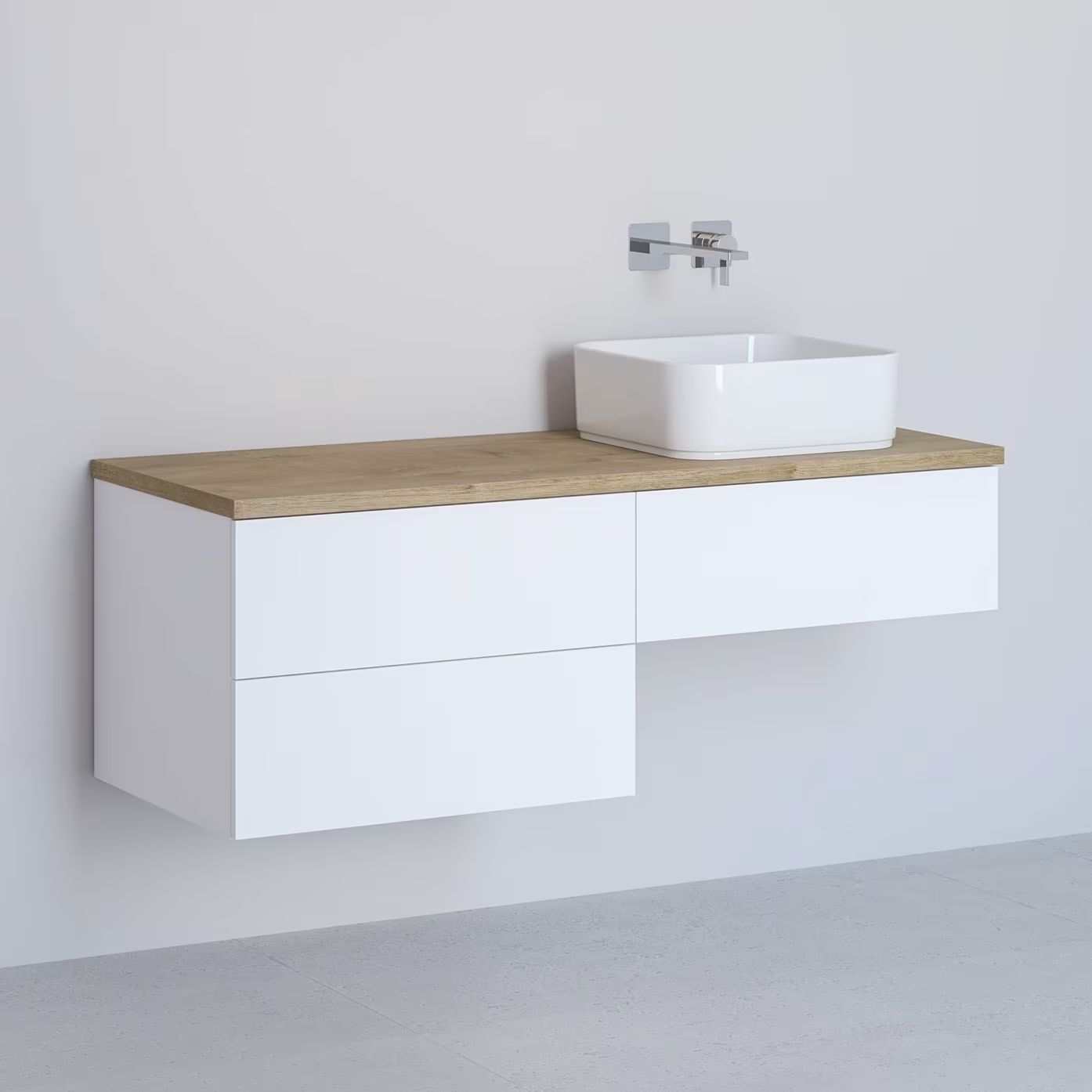 Kronenbach Cube szafka z blatem 121x48,7x44,5 cm podumywalkowa wisząca biały połysk-jasny dąb KBWTKOWTL1213WHGH