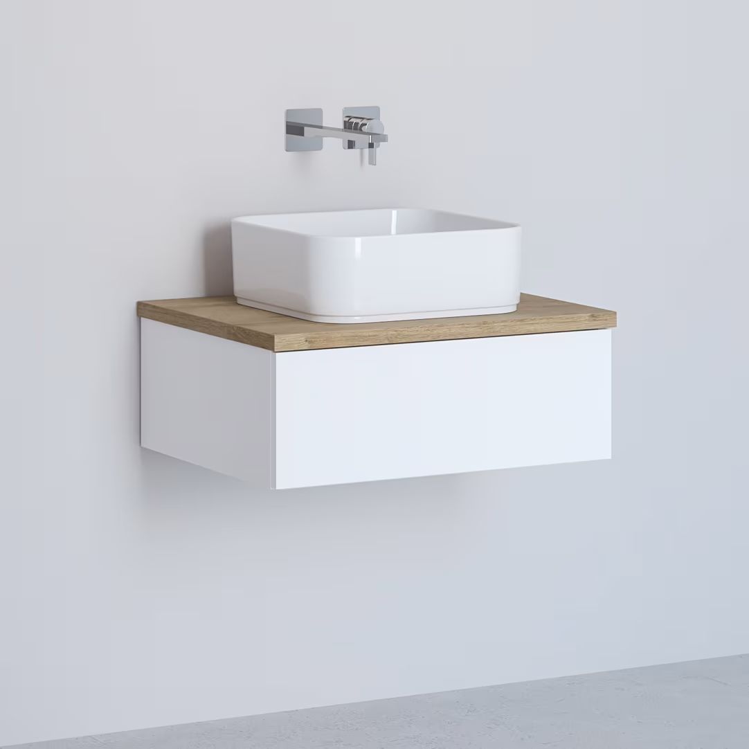 Kronenbach Cube szafka z blatem 61x48,7x44,5 cm podumywalkowa wisząca biały połysk-jasny dąb KBWTKOWTL611WHGH