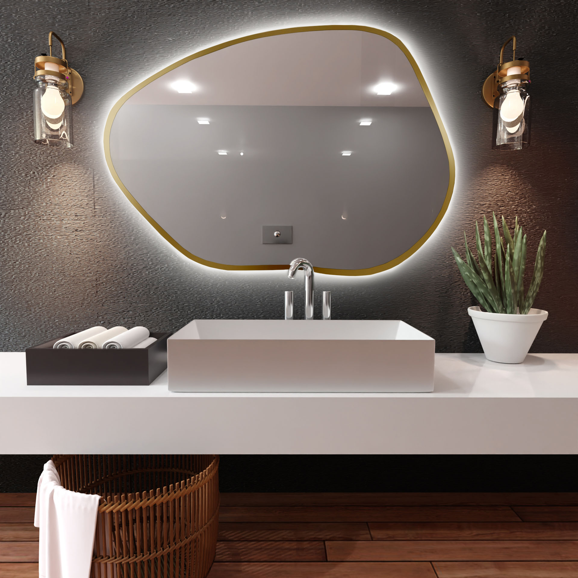 Baltica Design Bright Stain I lustro 60x43 cm złote barwa światła zimna z włącznikiem bezdotykowym