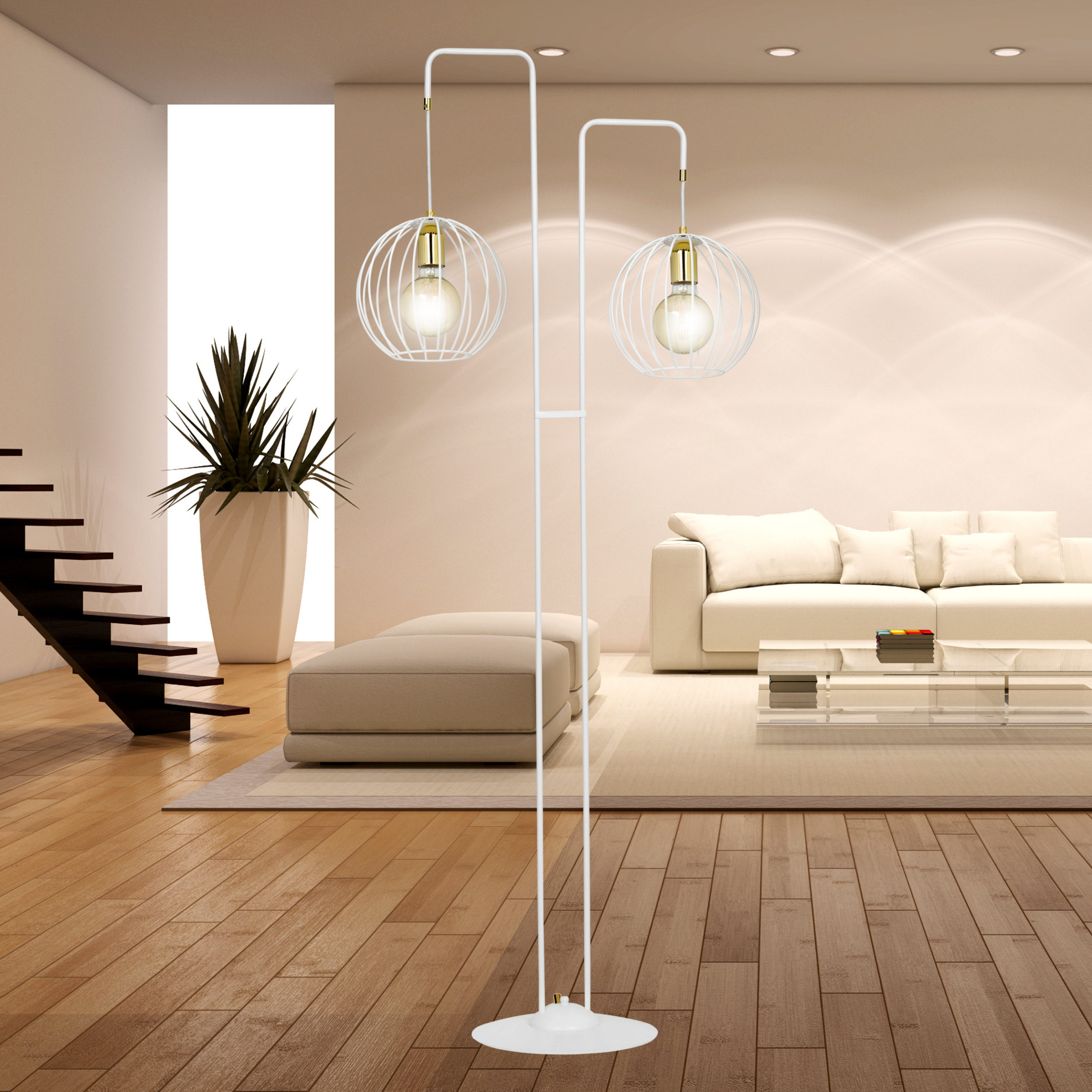 Emibig Albio lampa stojąca 2x15 W biała-złota 145/LP2