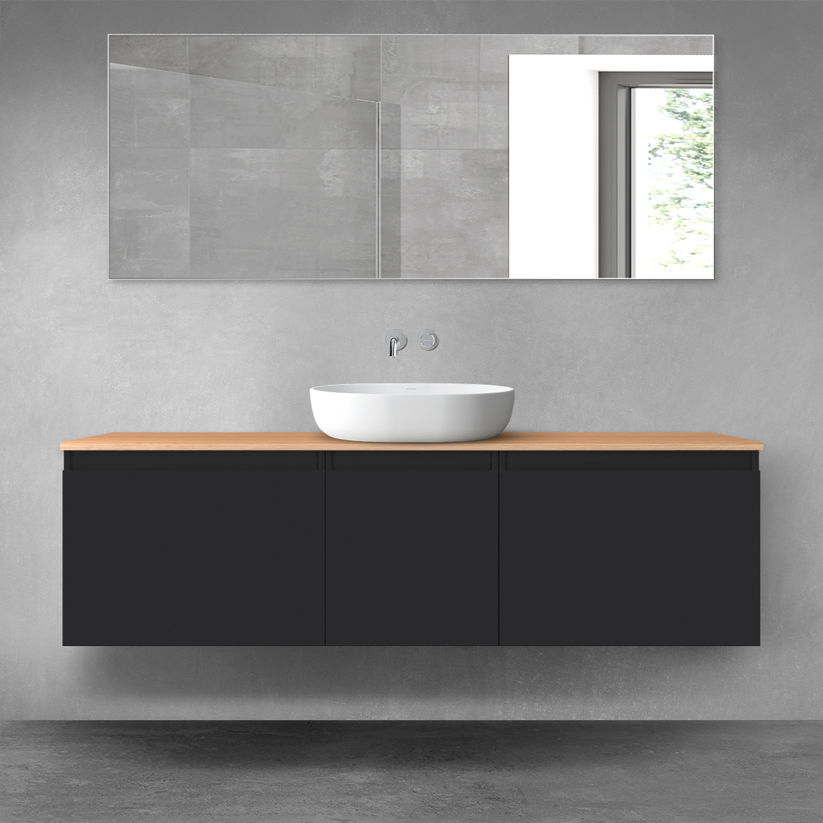 Oltens Vernal zestaw mebli łazienkowych 160 cm z blatem czarny mat/dąb 68419300 - Wysyłka w 24h
