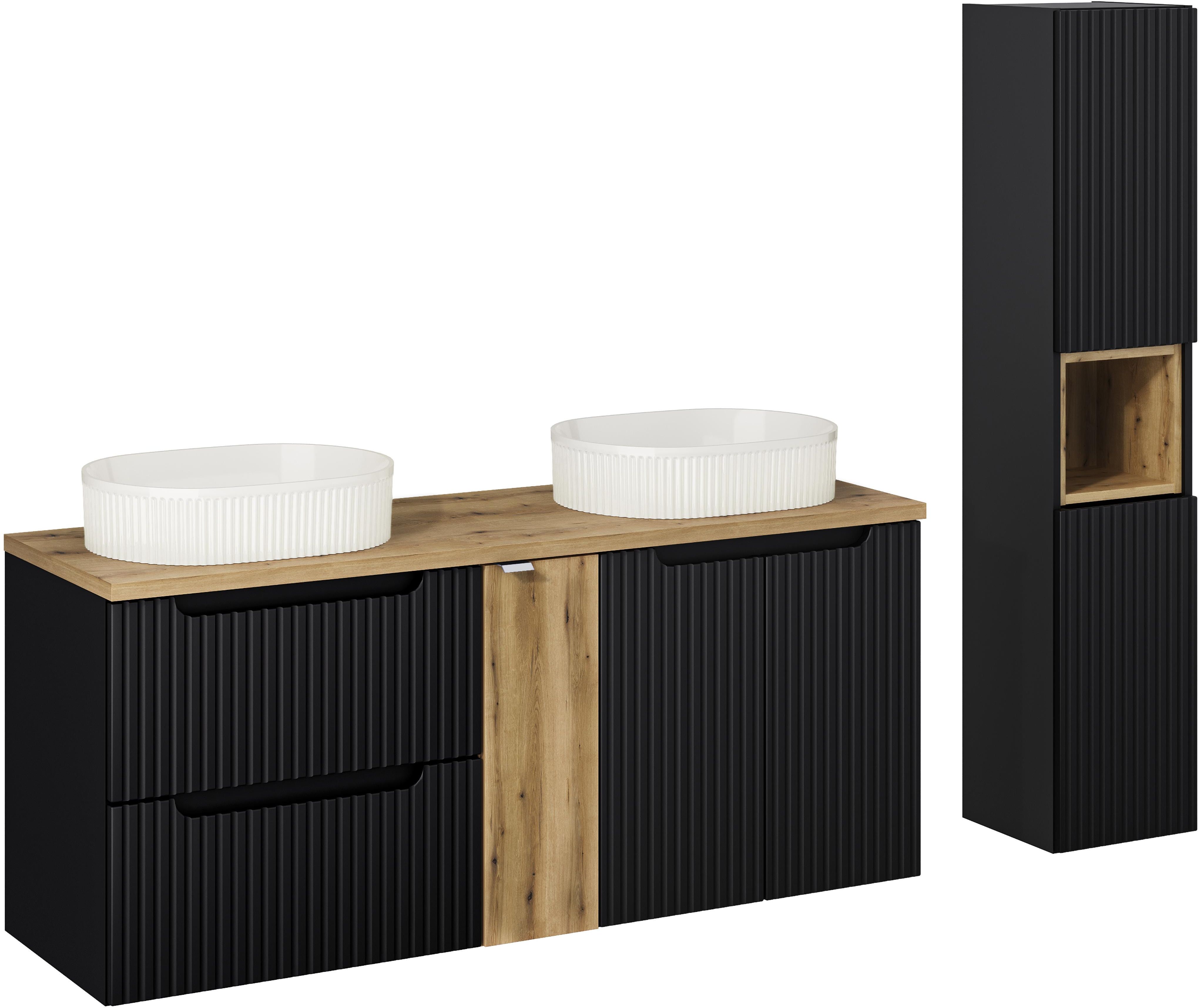 Comad Nova Black zestaw mebli łazienkowych czarny/dąb z umywalkami SET-NOB B OAK 140CM UN BEYOND 5 WH HC