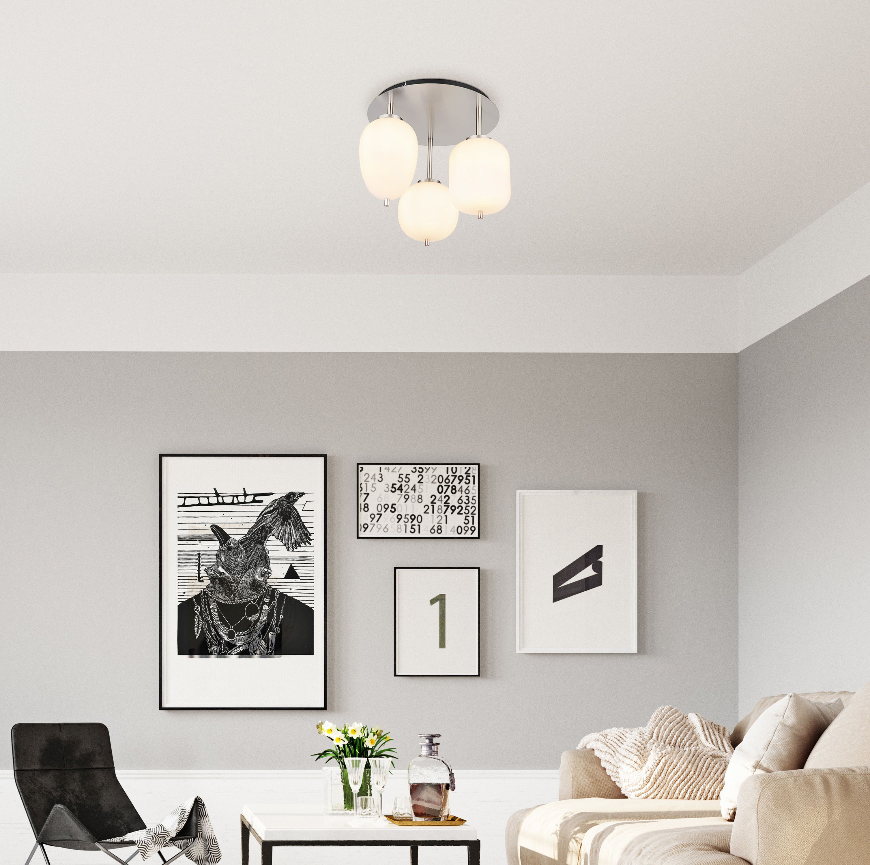 Globo Lighting Blacky I lampa podsufitowa 3x40W nikiel mat/szkło opalizowane 15345-3DNO