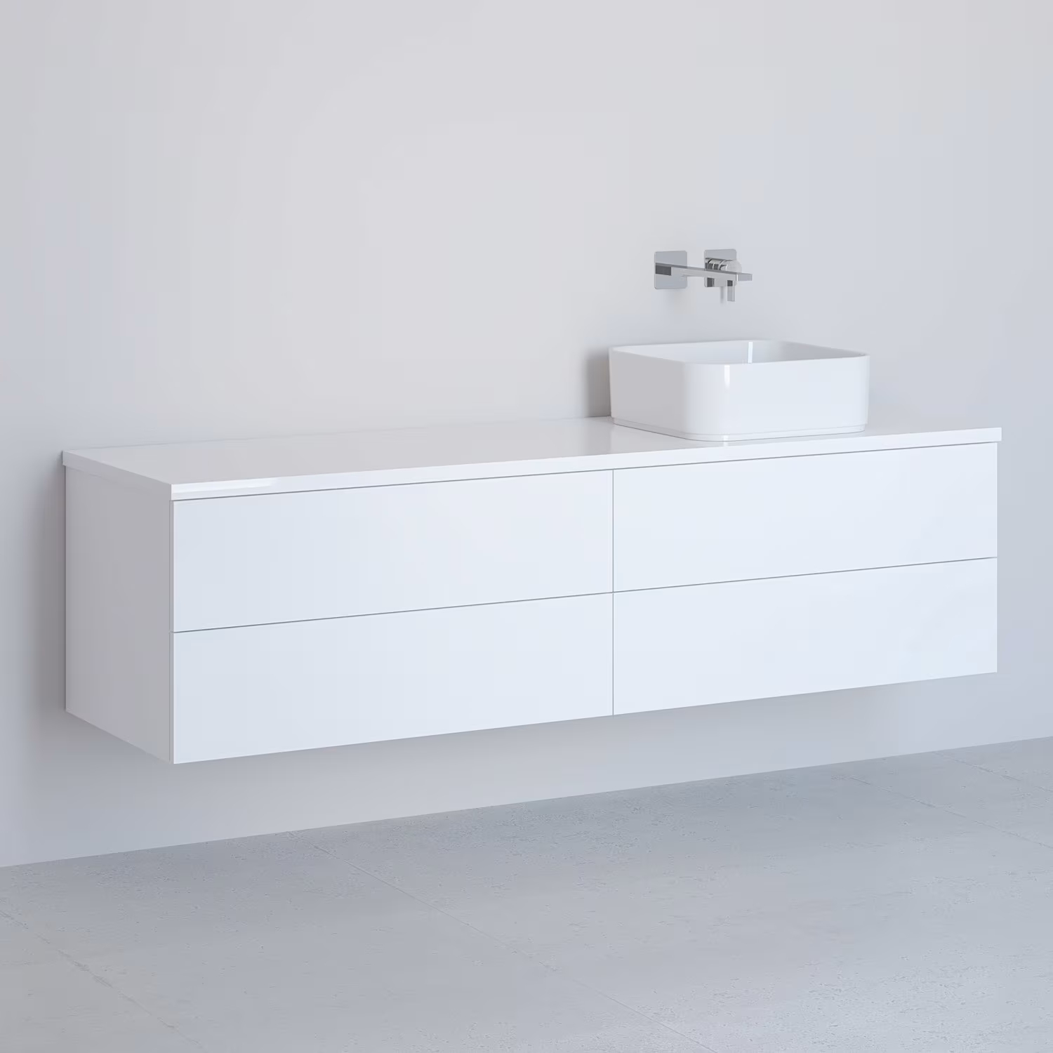 Kronenbach Cube szafka z blatem 161x48,7x44,5 cm podumywalkowa wisząca biały połysk KBWTKOWTL1614WH