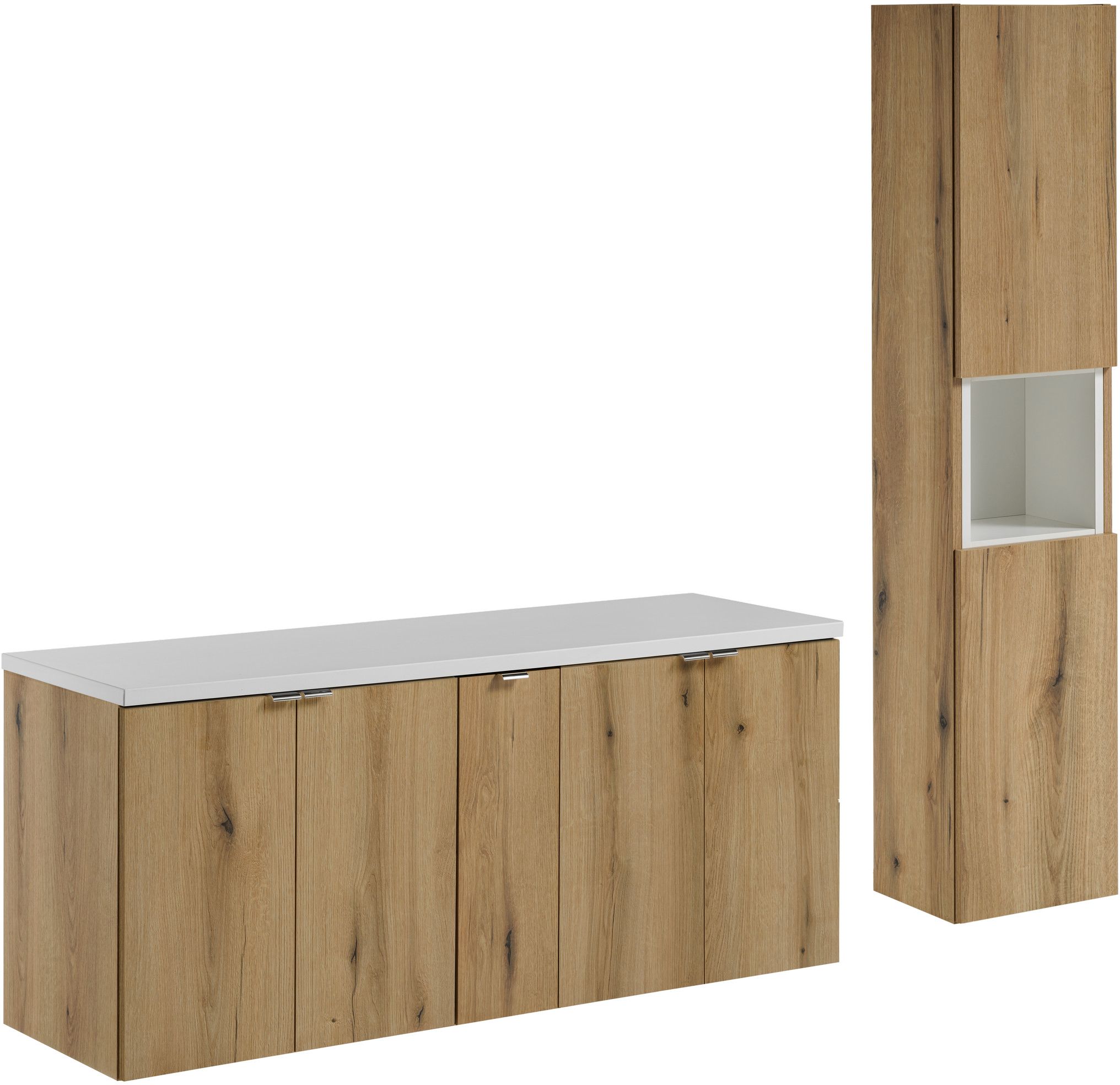 Zestaw meblowy Nova Oak szafka podumywalkowa 140 cm dąb z blatem białym i szafką boczną SET-NOA B WHITE 140CM D HC