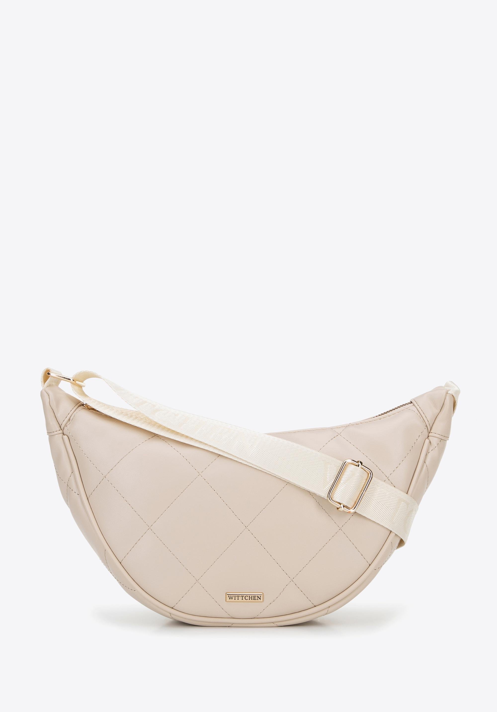Damska torebka crossbody w geometryczne przeszycia kremowo - złota