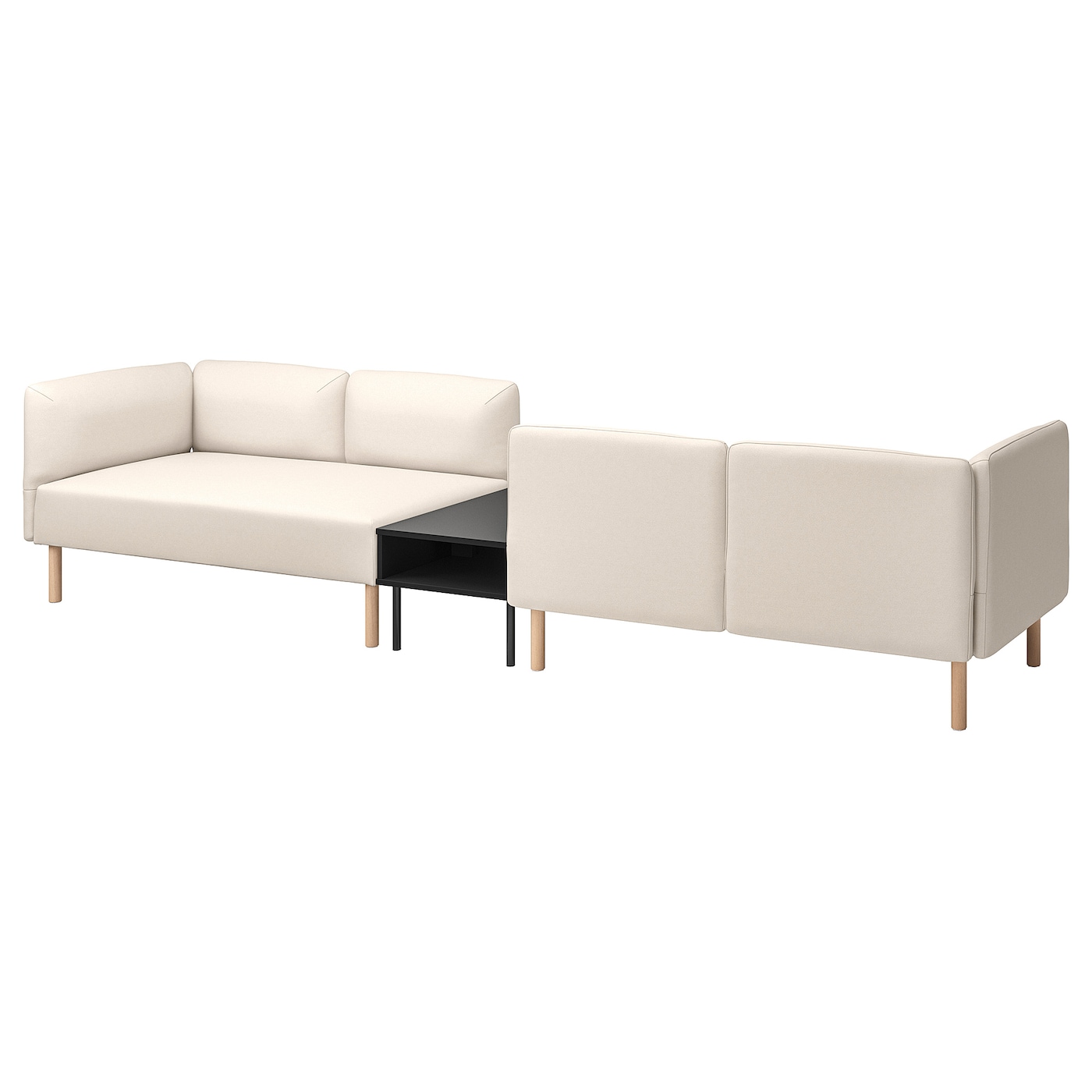 IKEA LILLEHEM 4-os sofa moduł ze stolik bocznym, Vissle beżowy/drewno, Szerokość: 346 cm