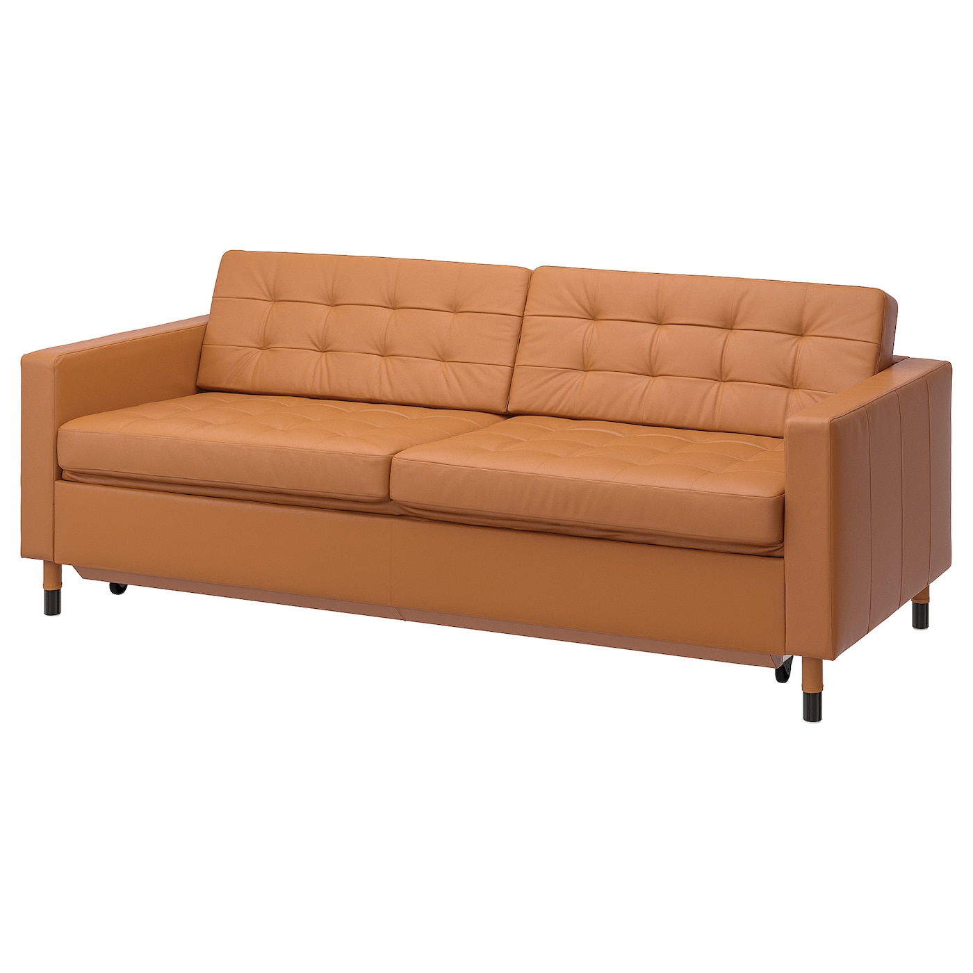 IKEA LANDSKRONA sofa 3-osobowa, rozkładana, Grann/Bomstad złoto-brązowy/drewno/czarny, Wysokość podłokietnika: 67 cm
