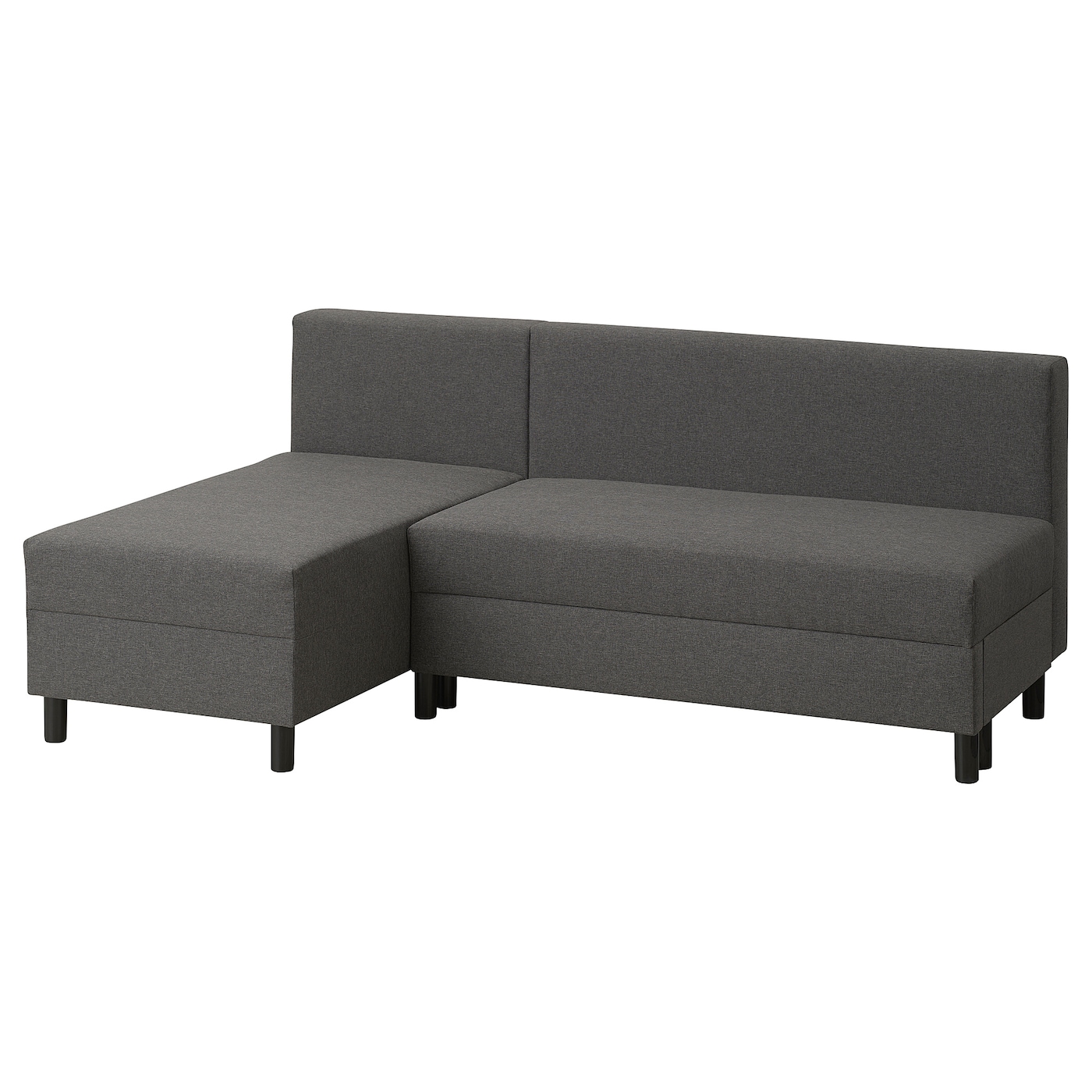 IKEA BORGÅSEN sofa 3-osobowa, rozkładana, z szezlongiem ciemnoszary, Wysokość łóżka: 44 cm