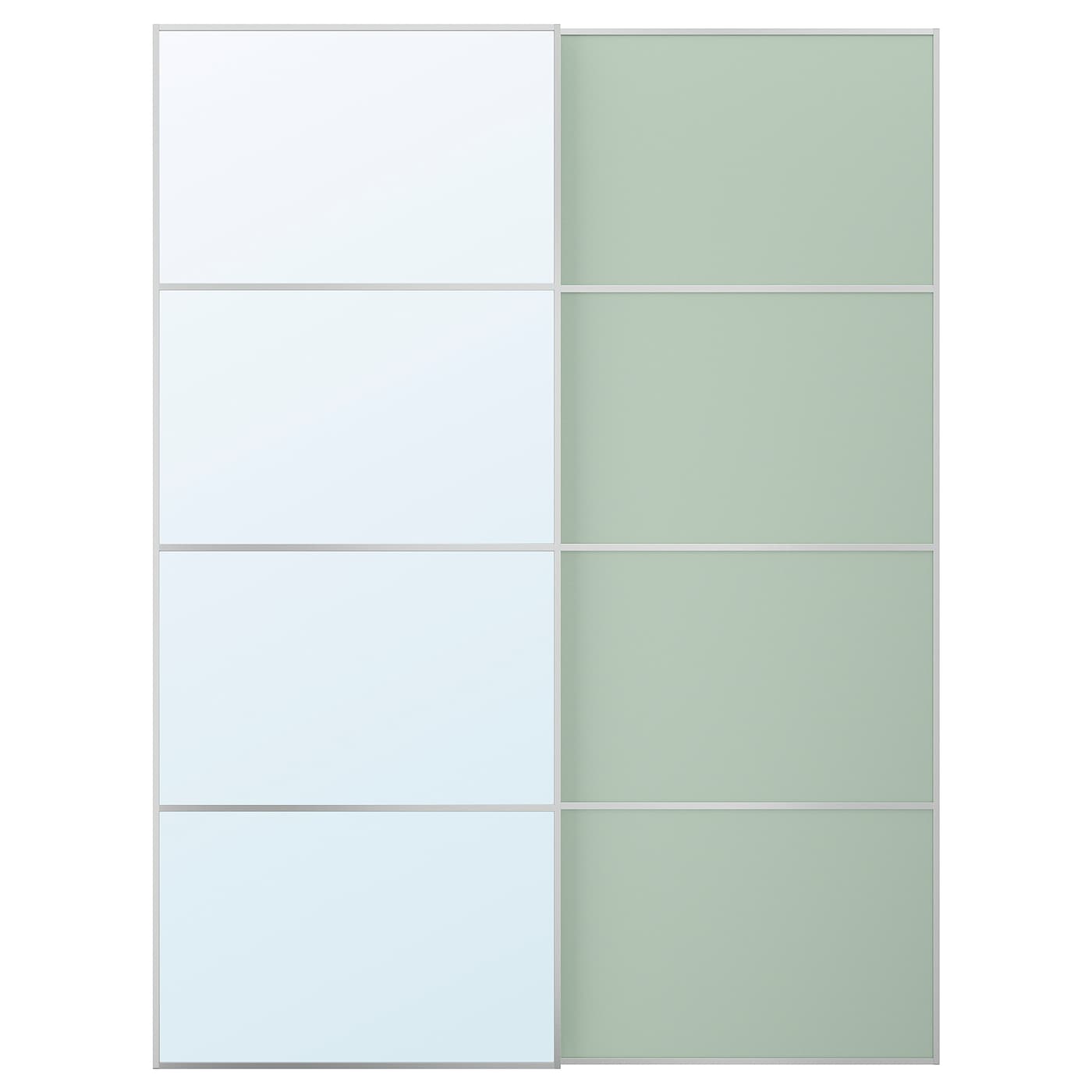IKEA MEHAMN/AULI Drzwi przesuwne, aluminium 2str/jasnozielony lustro, 150x201 cm