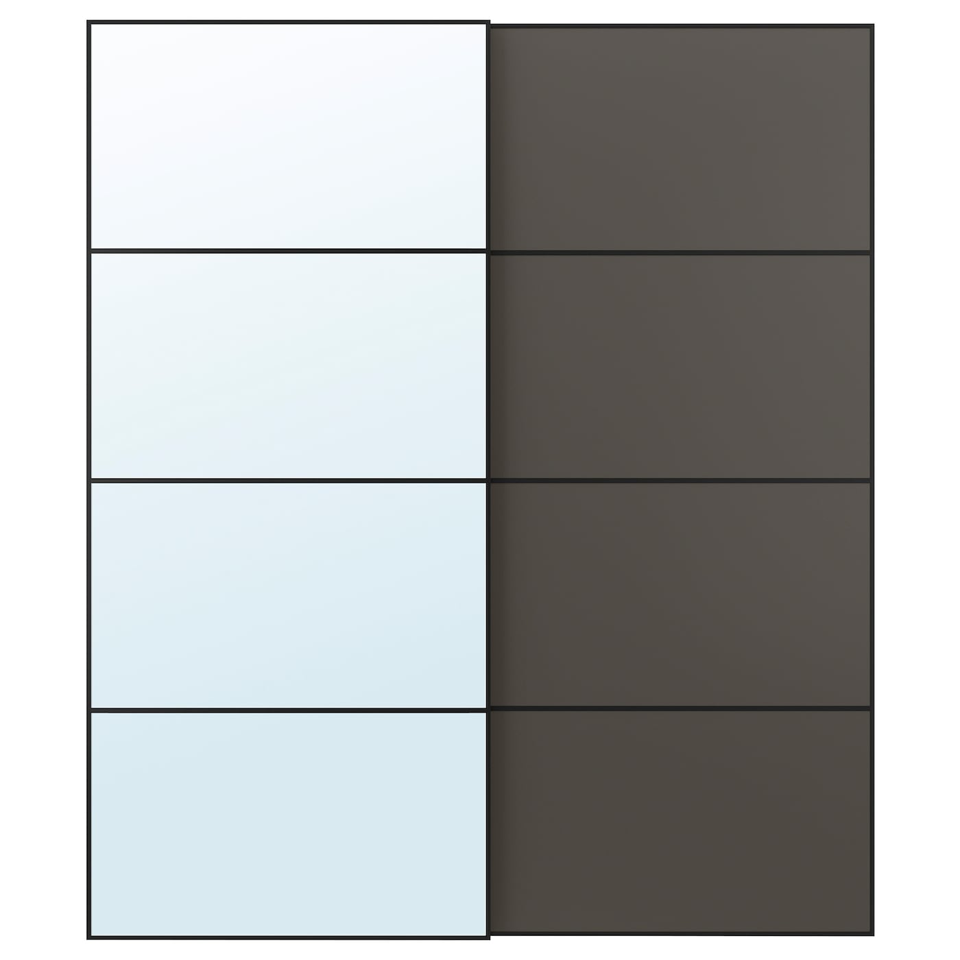 IKEA AULI / MEHAMN Drzwi przesuwne, czarny lustro/2str ciemnoszary, 200x236 cm
