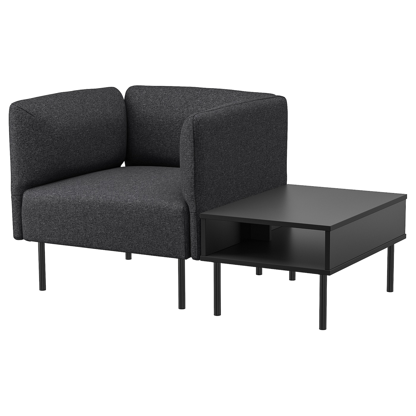 IKEA LILLEHEM fotel i stolik, Gunnared ciemnoszary/metal, Szerokość: 80 cm