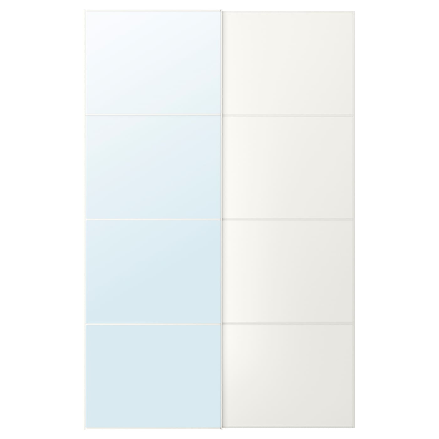 IKEA AULI / MEHAMN Drzwi przesuwne, biały lustro/2str biały, 150x236 cm
