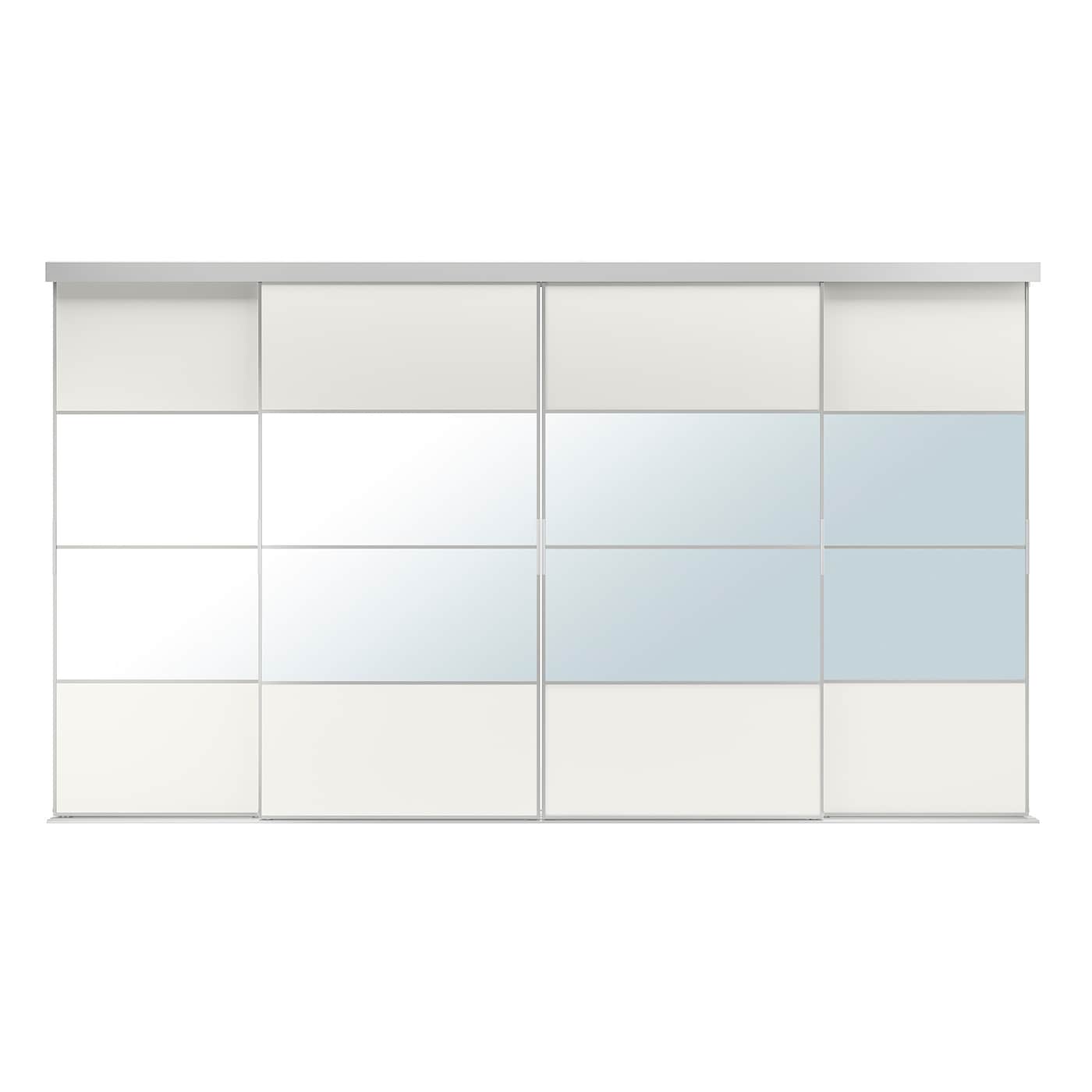 IKEA SKYTTA / MEHAMN/AULI kombinacja drzwi przesuwnych, aluminium/biały lustro, 351x205 cm