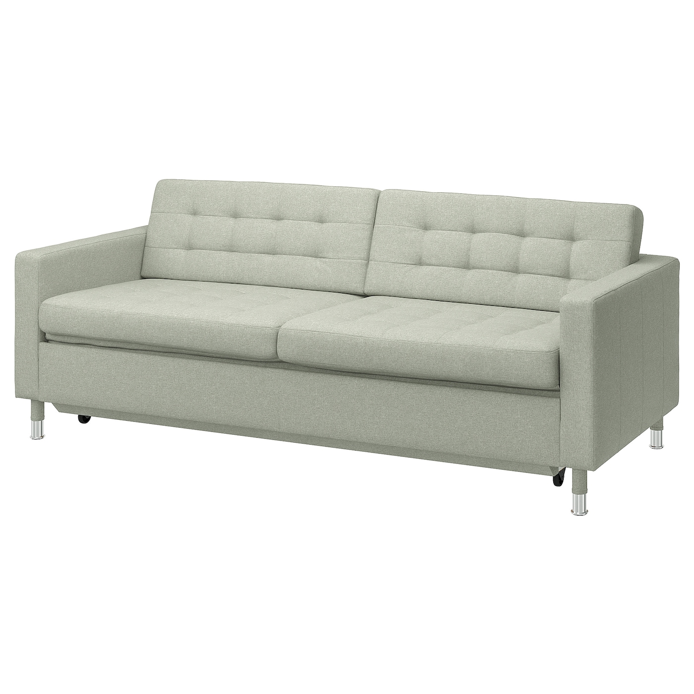 IKEA LANDSKRONA sofa 3-osobowa, rozkładana, Gunnared jasnozielony/metal, Wysokość podłokietnika: 67 cm
