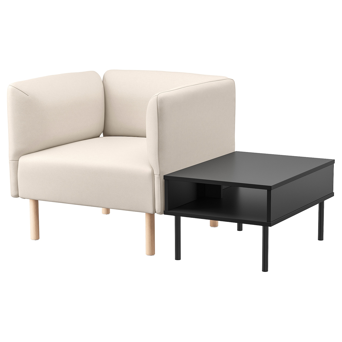 IKEA LILLEHEM fotel i stolik, Vissle beżowy/drewno, Szerokość: 80 cm
