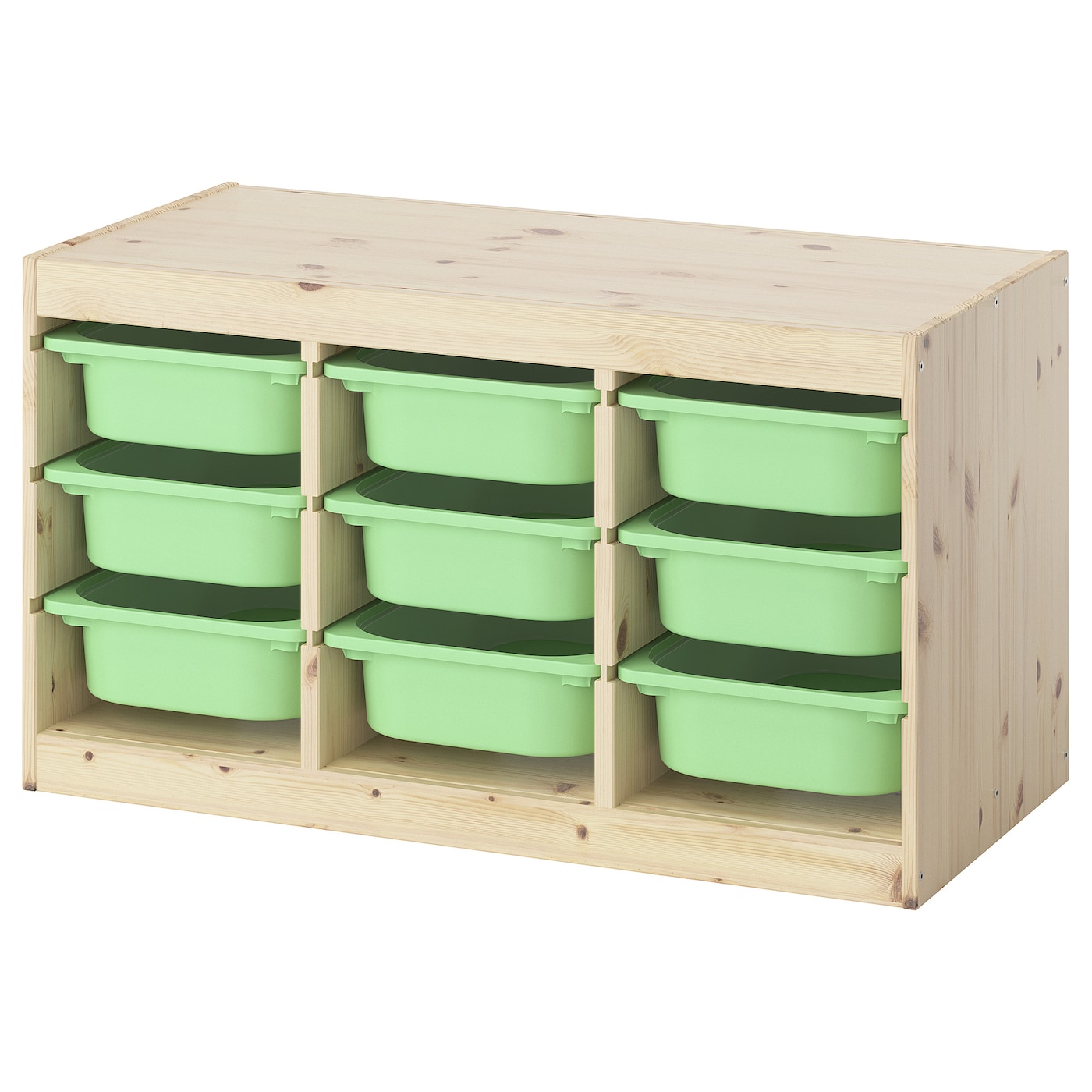 IKEA TROFAST regał z pojemnikami, jasna sosna bejcowana na biało/jasnozielony, 93x44x52 cm