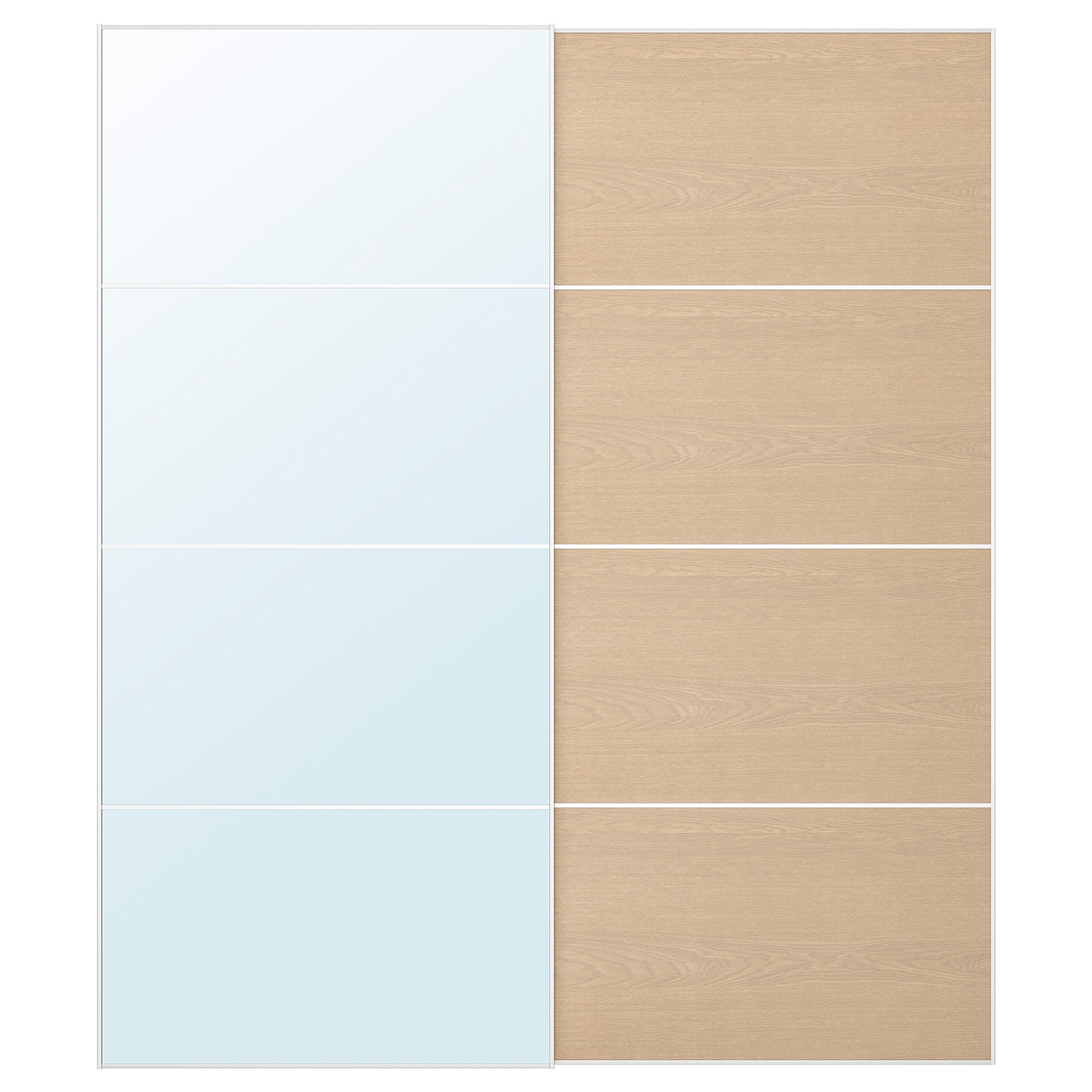 IKEA AULI / MEHAMN Drzwi przesuwne, aluminium lustro/2str dąb bejcowany na biało, 200x236 cm
