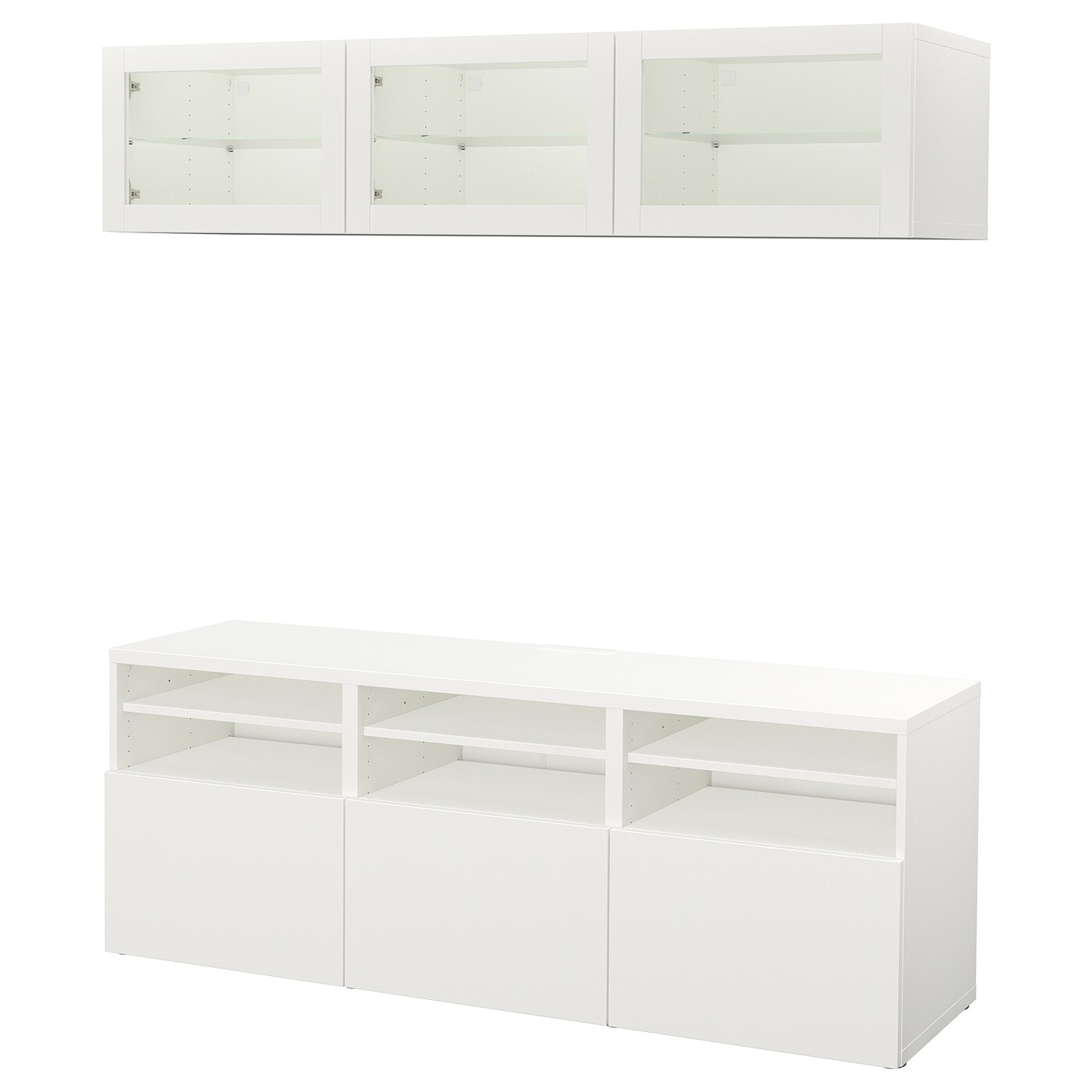 IKEA BESTÅ kombinacja na TV/szklane drzwi, biały/Lappviken białe szkło przezroczyste, 180x42x192 cm