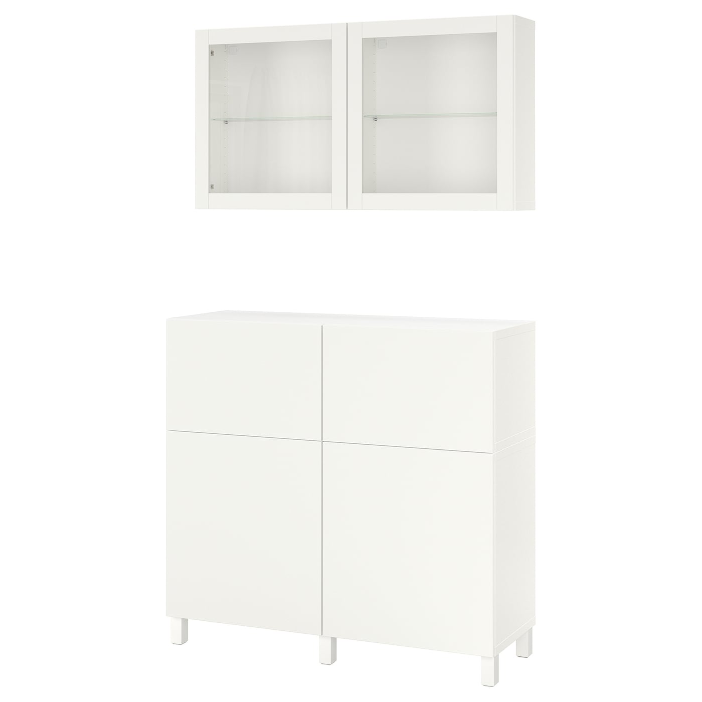 IKEA BESTÅ kombinacja regałowa z drzw/szuf, biały/Lappviken/Stubbarp białe szkło przezroczyste, 120x42x213 cm